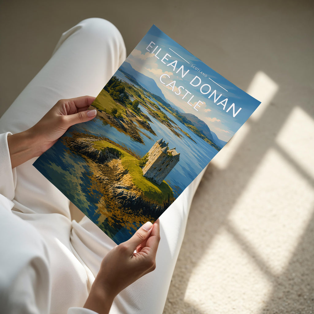 Eilean Donan Castle Travel Poster - A4 print held in hand