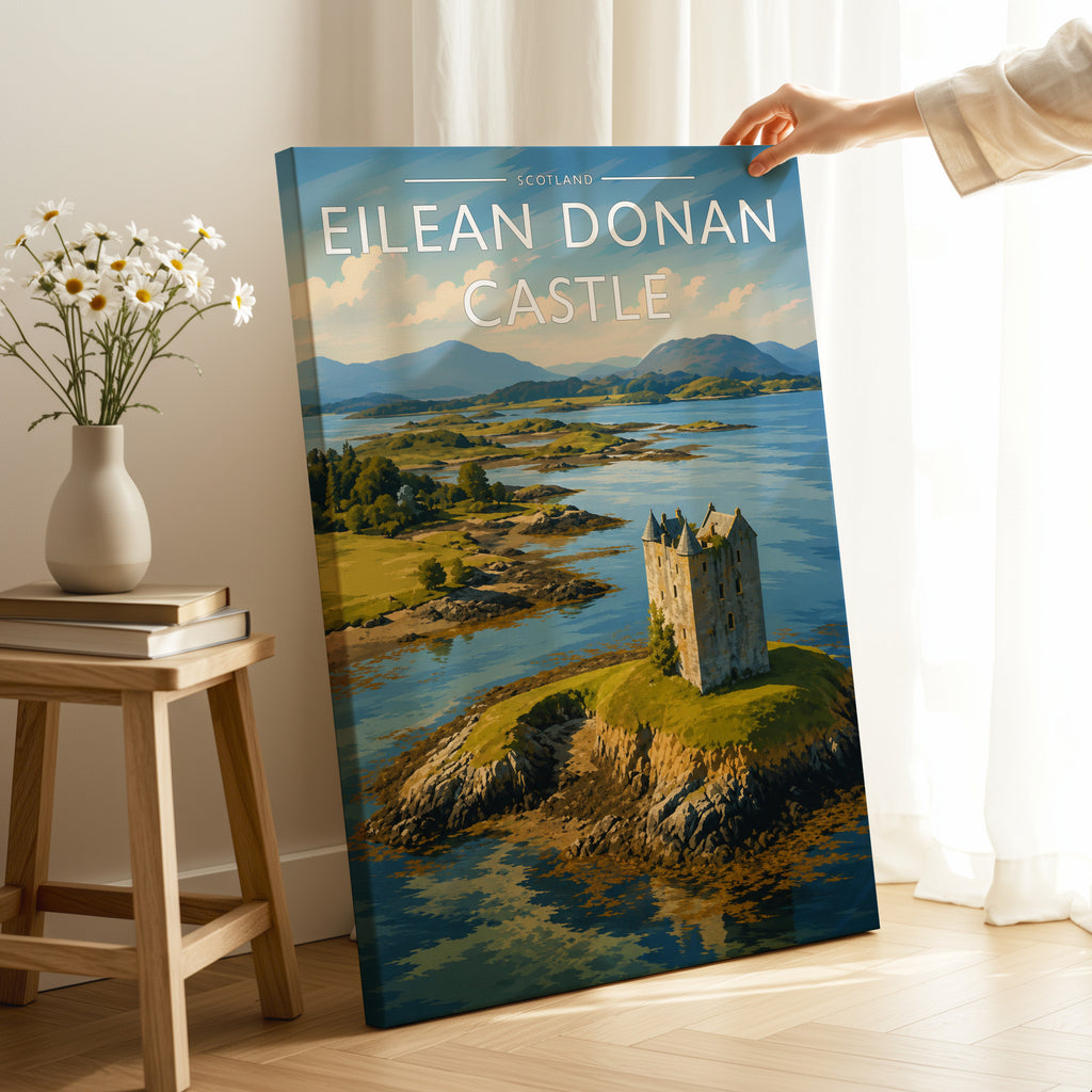 Eilean Donan Castle Travel Poster as a gallery-wrapped canvas