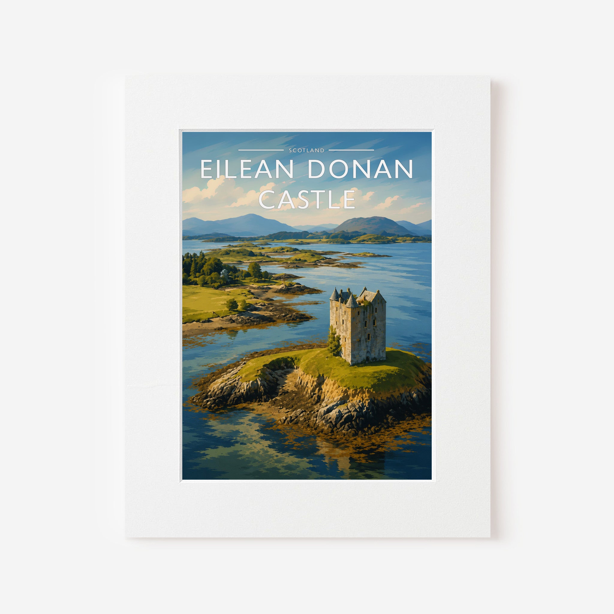 Eilean Donan Castle Travel Poster in a white mount