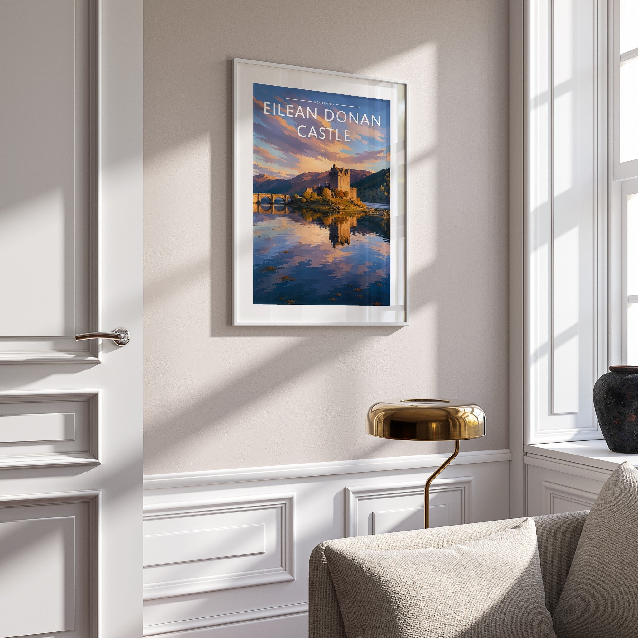 Eilean Donan Castle #2 Travel Poster mounted in a white frame