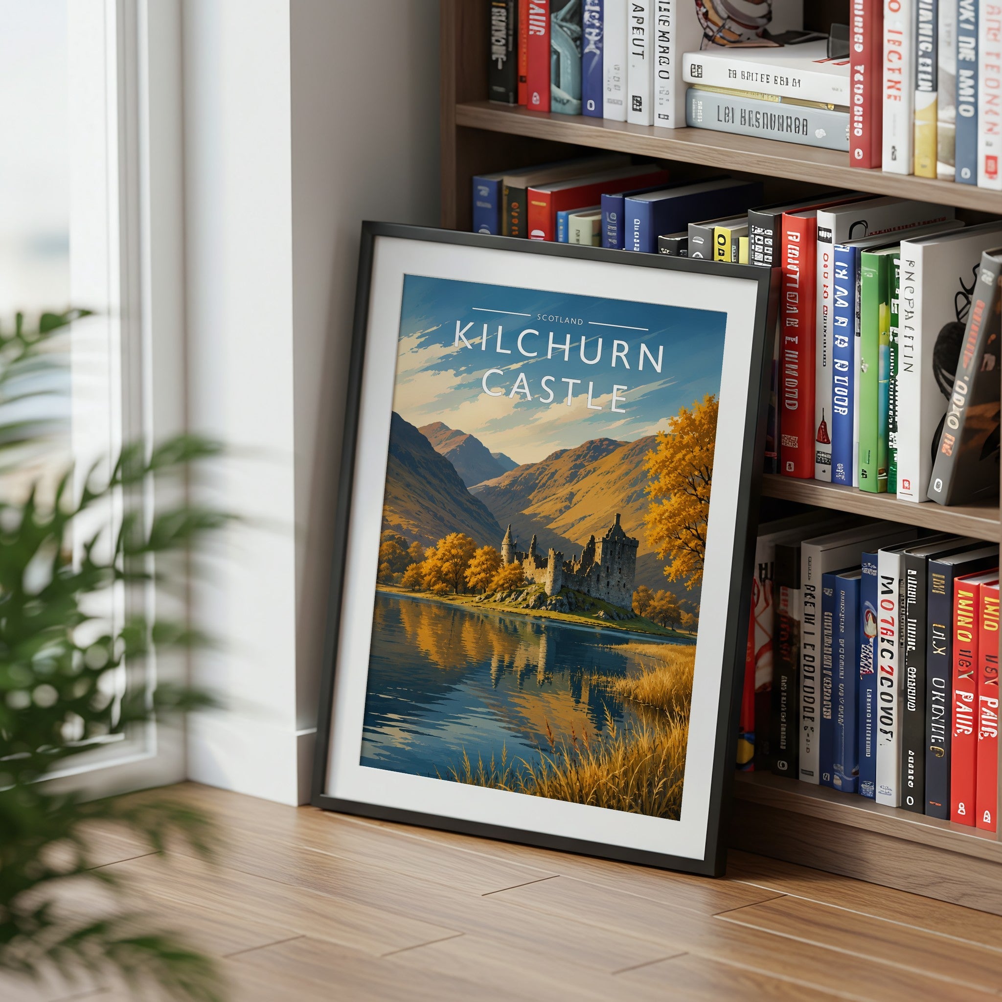 Kilchurn Castle Travel Poster mounted in a black frame