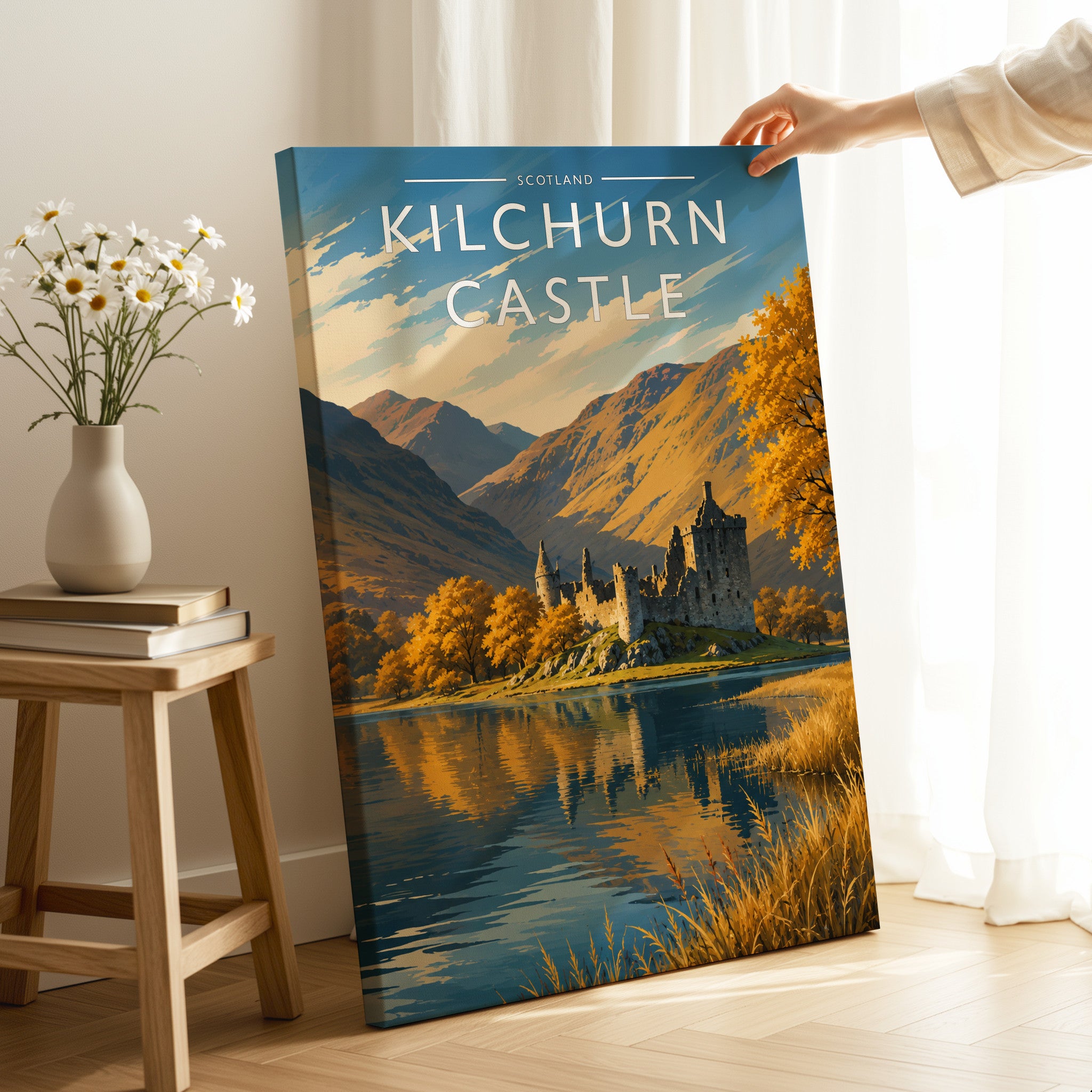 Kilchurn Castle Travel Poster as a gallery-wrapped canvas