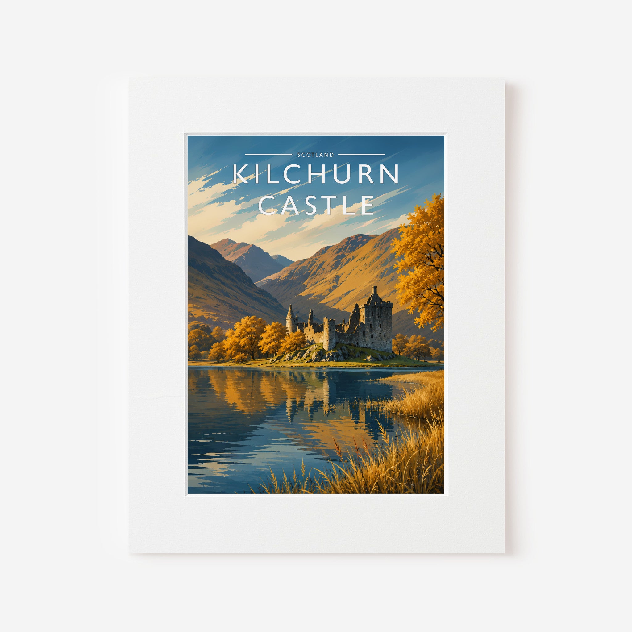 Kilchurn Castle Travel Poster in a white mount
