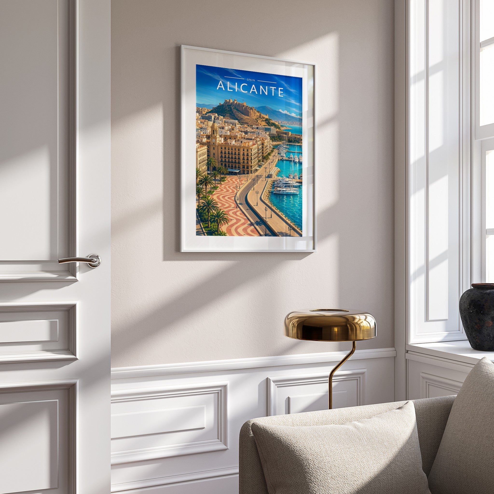 Alicante #4 Travel Poster mounted in a white frame
