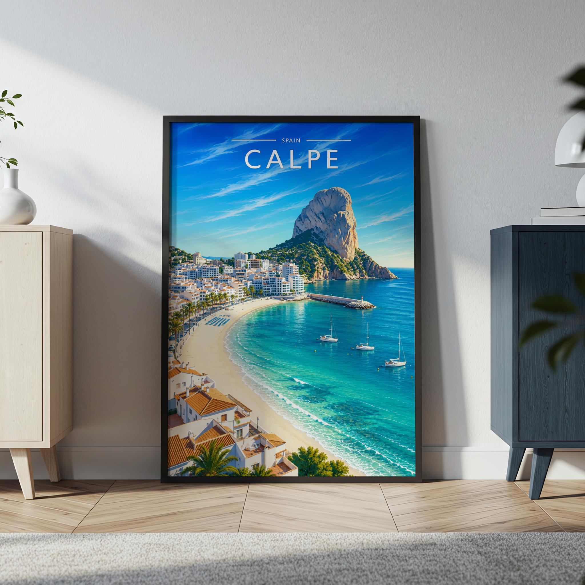 Calpe Travel Poster in a black frame