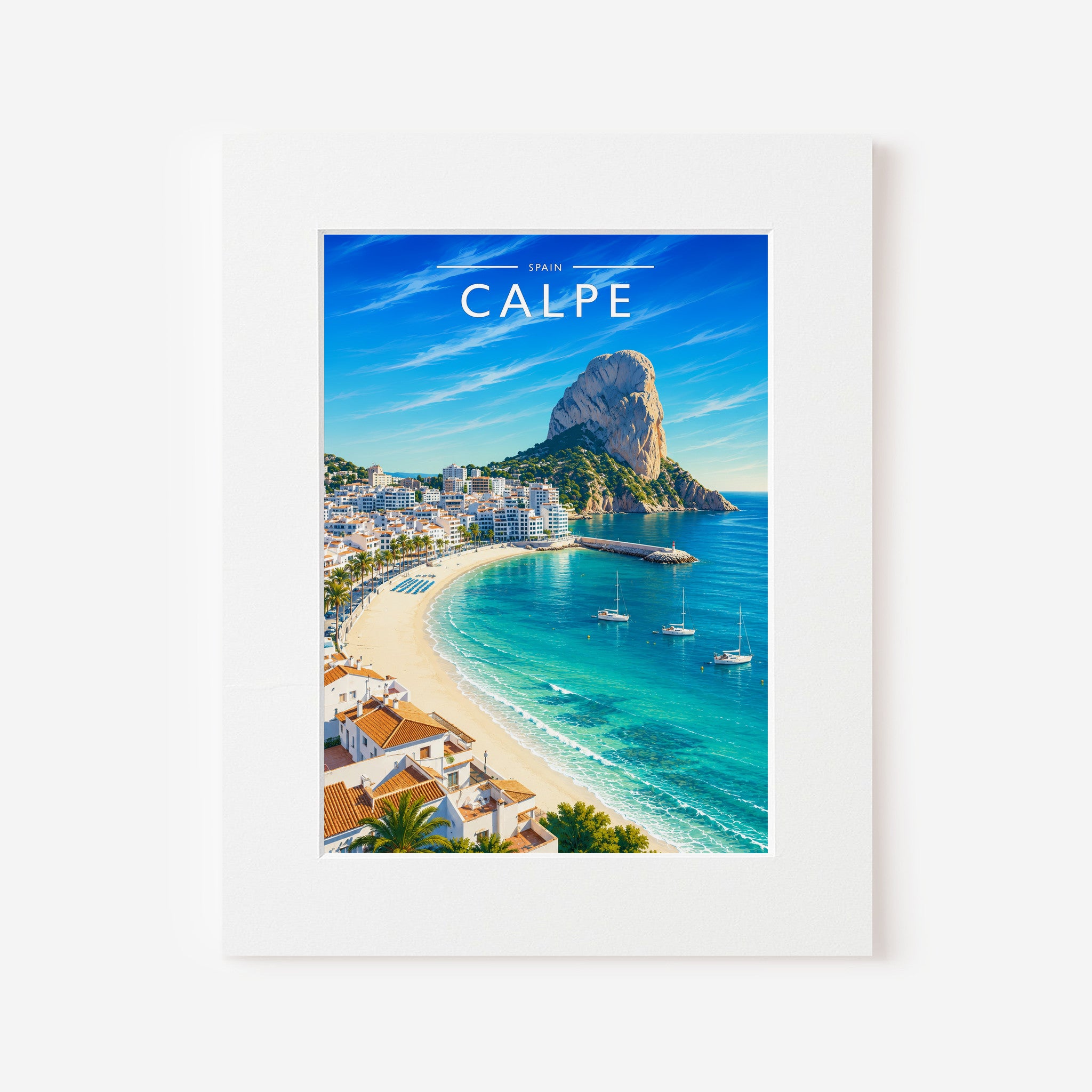 Calpe Travel Poster in a white mount