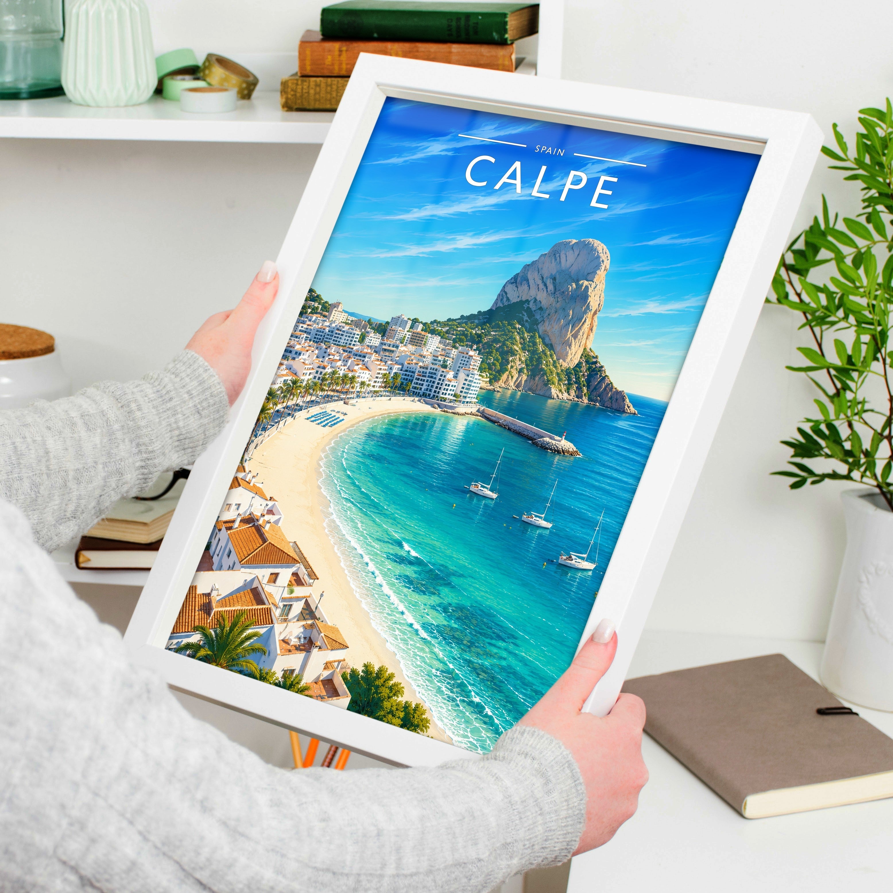 Calpe Travel Poster held in a white frame