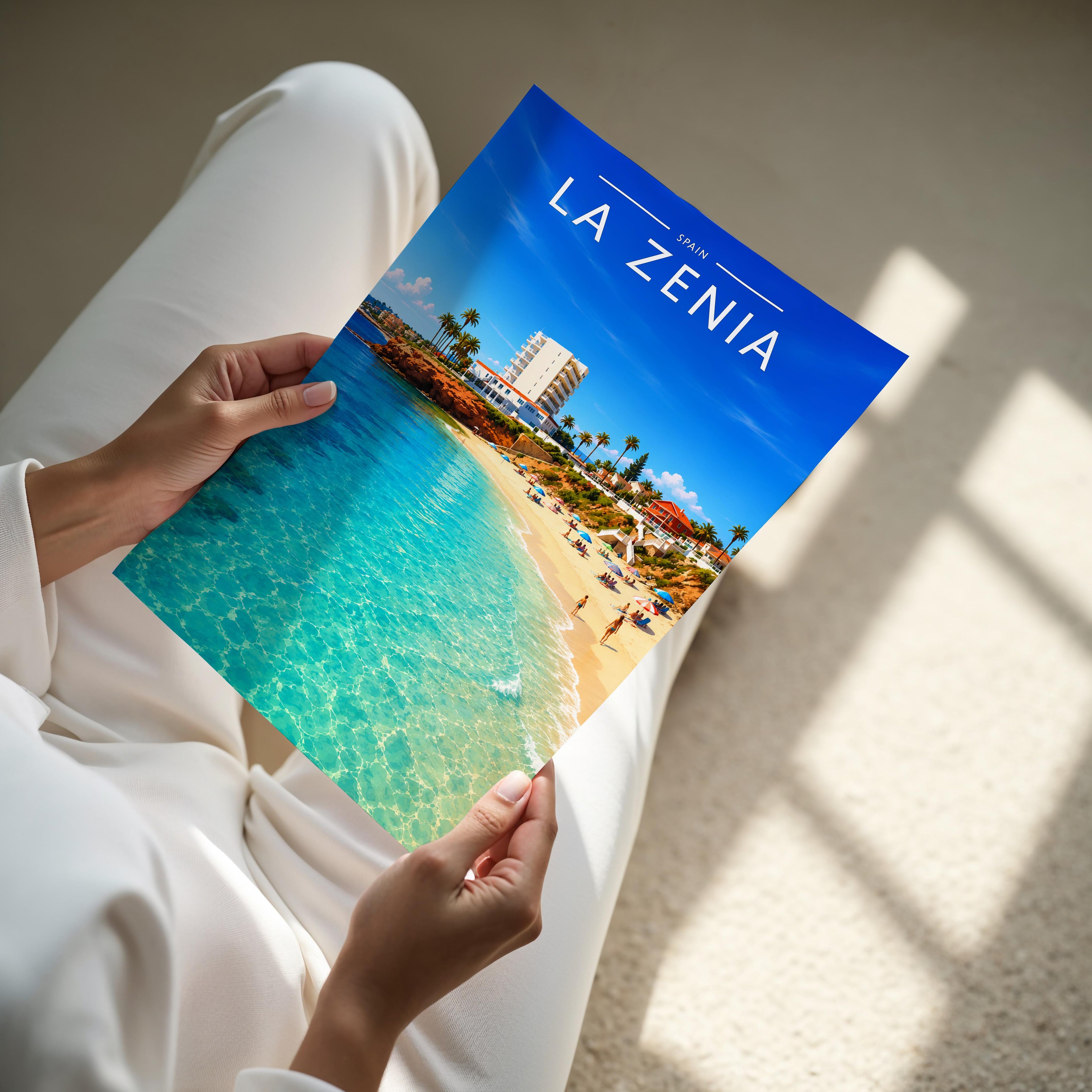 La Zenia Travel Poster - A4 print held in hand