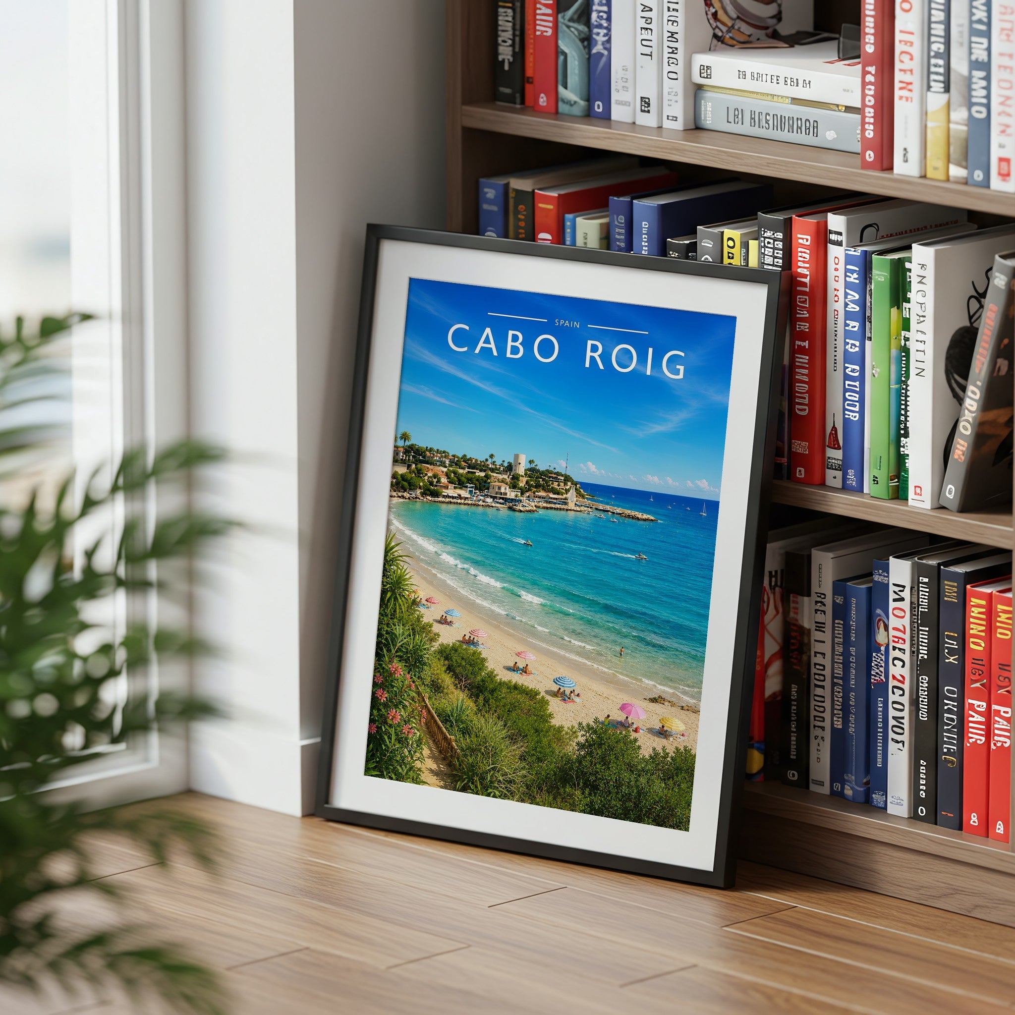 Cabo Roig Travel Poster mounted in a black frame