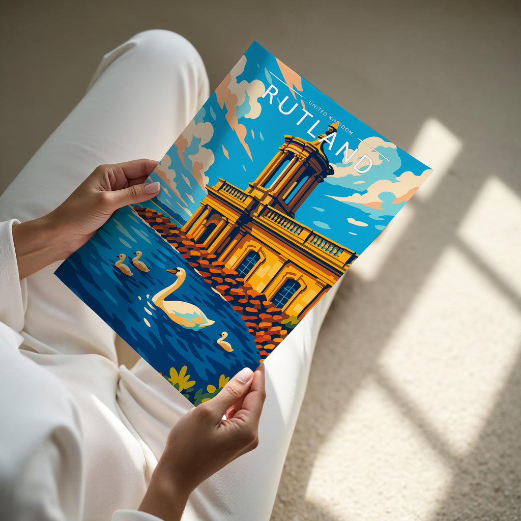 Rutland Travel Poster - A4 print held in hand