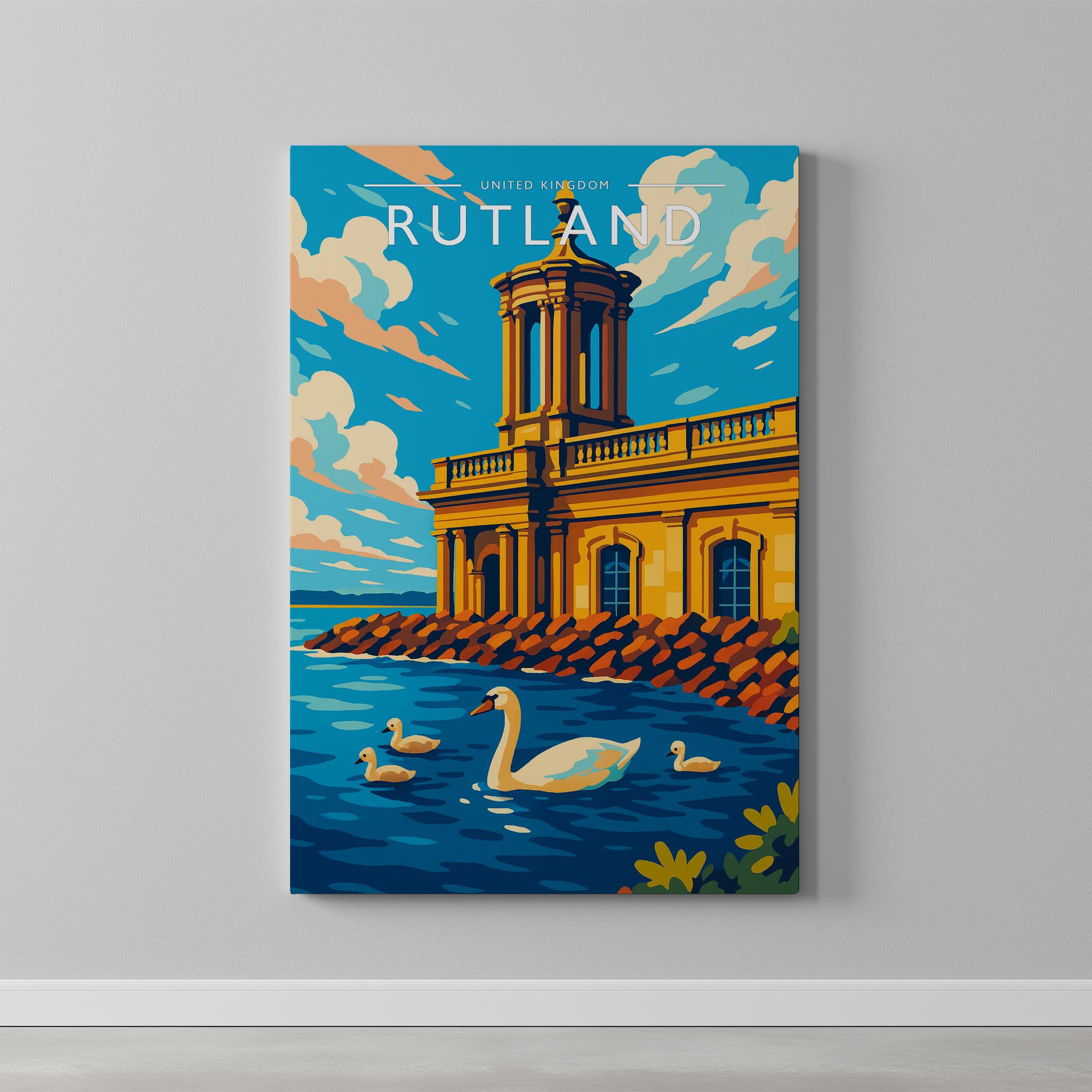 Rutland Travel Poster as a gallery-wrapped canvas on a plain wall