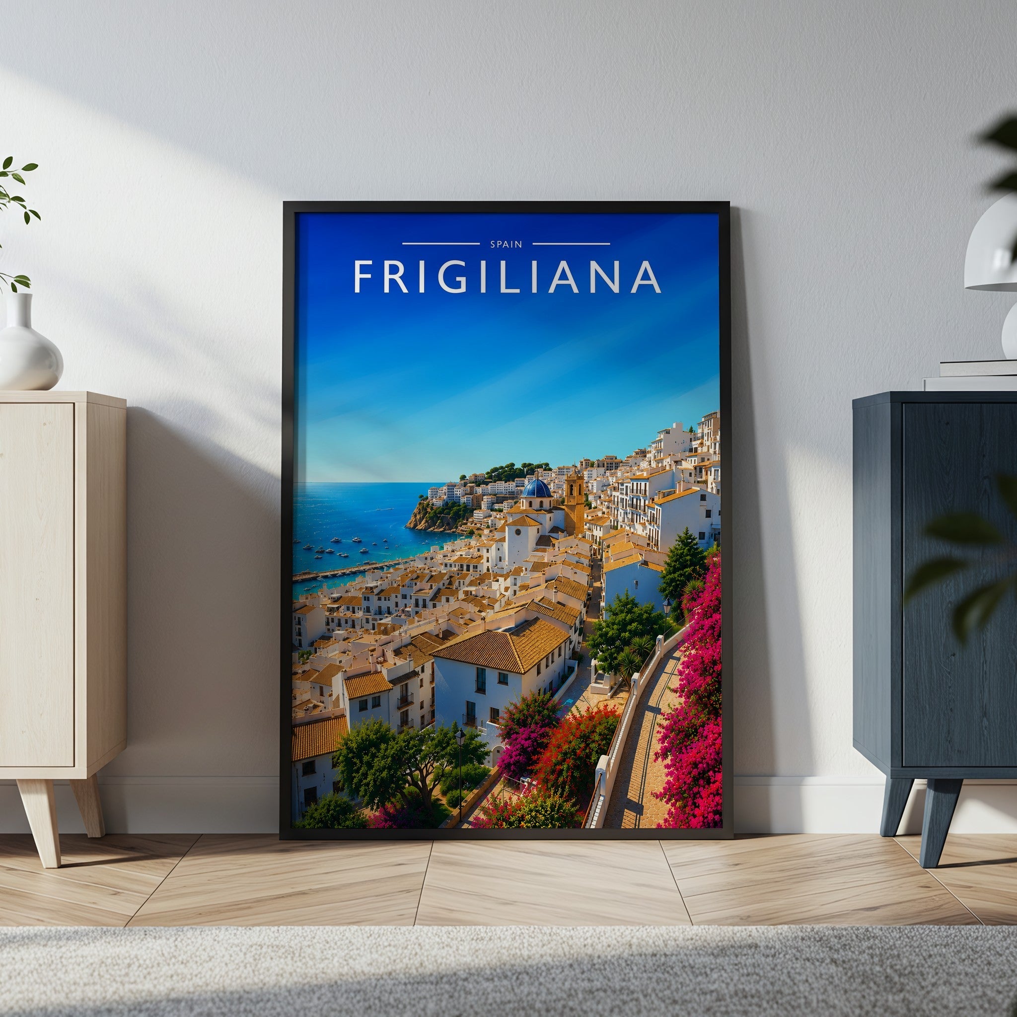 Frigiliana Travel Poster in a black frame