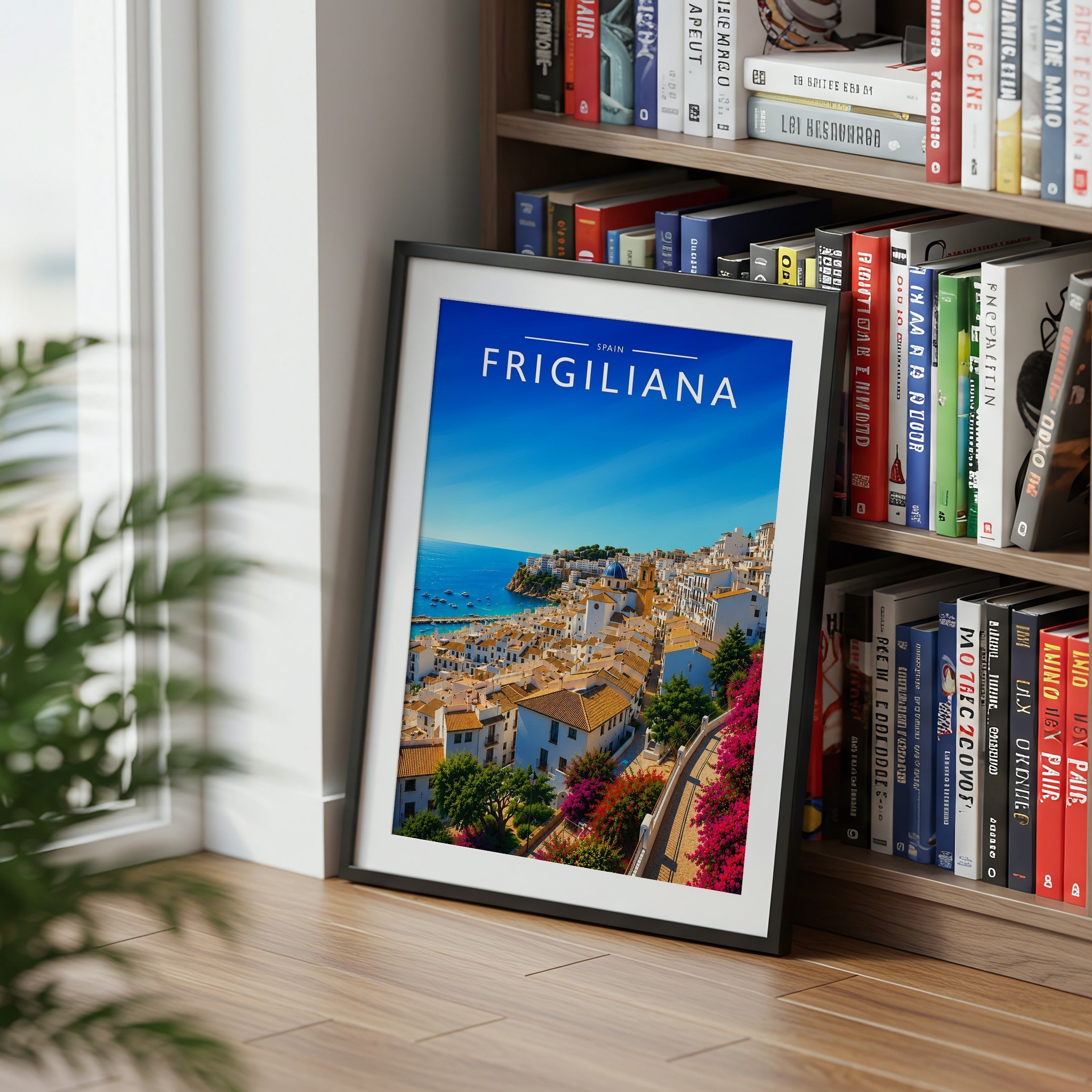 Frigiliana Travel Poster mounted in a black frame