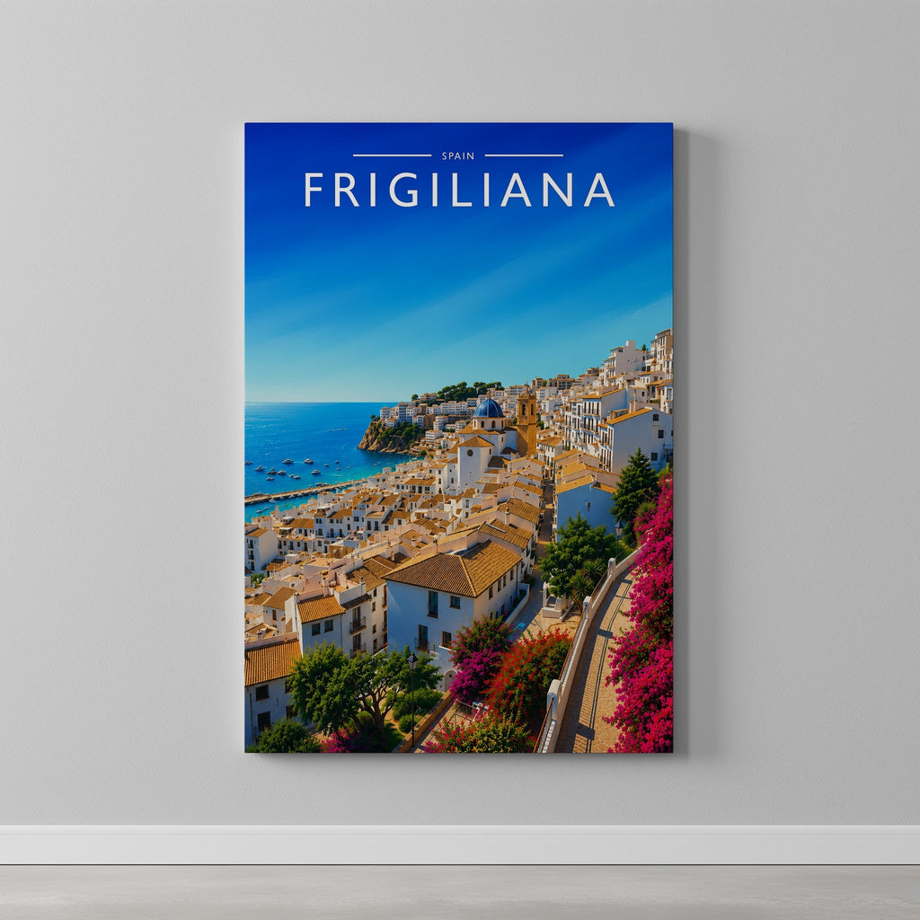 Frigiliana Travel Poster as a gallery-wrapped canvas on a plain wall