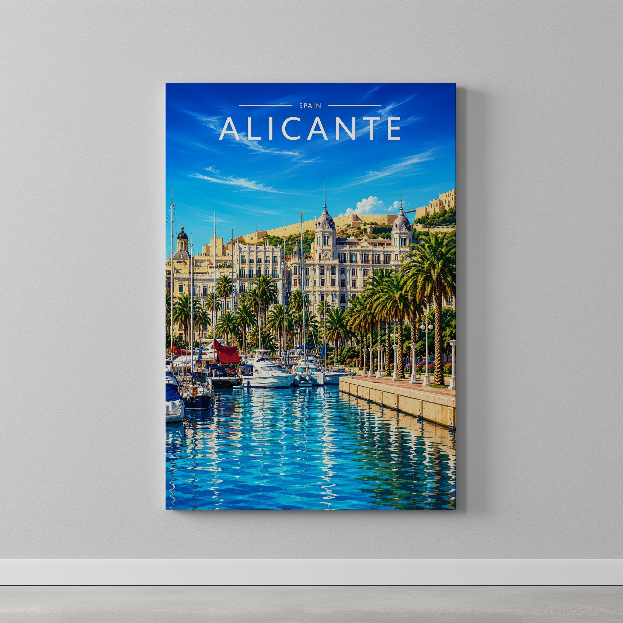 Alicante #5 Travel Poster as a gallery-wrapped canvas on a plain wall