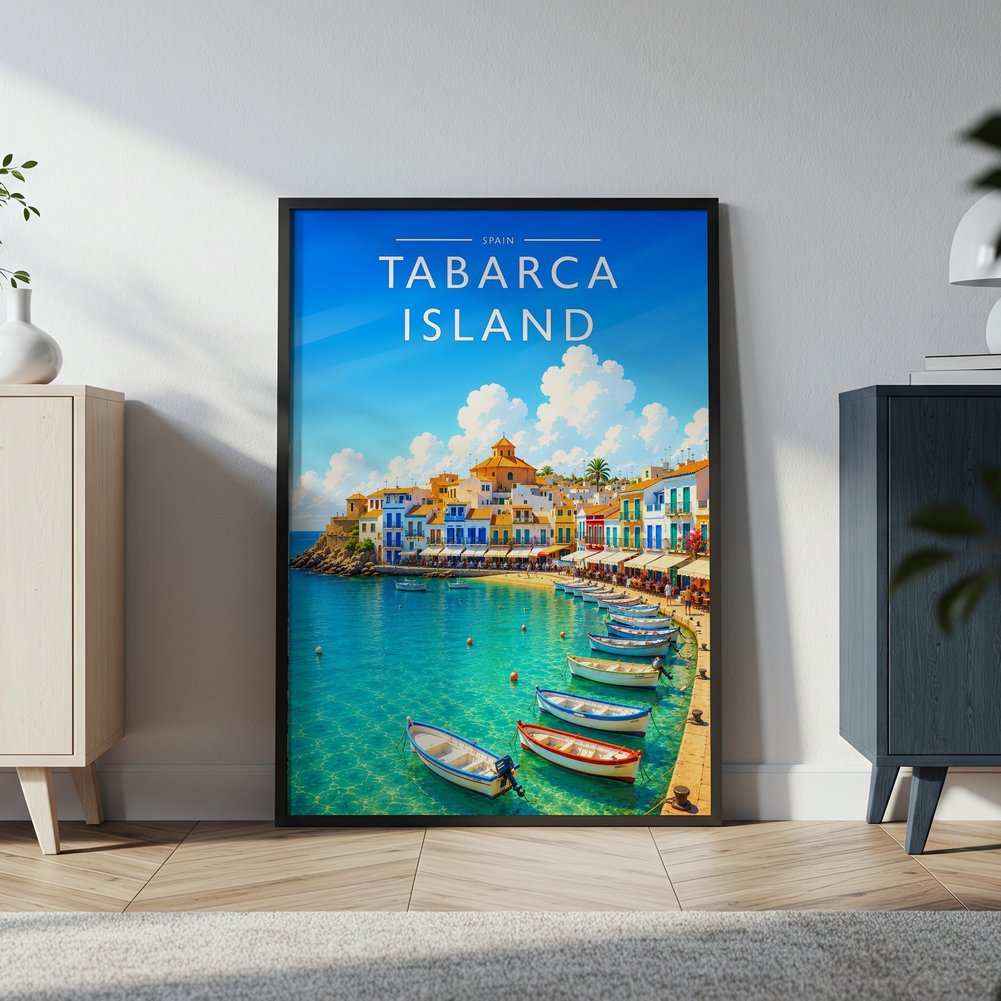 Tabarca Island Travel Poster in a black frame