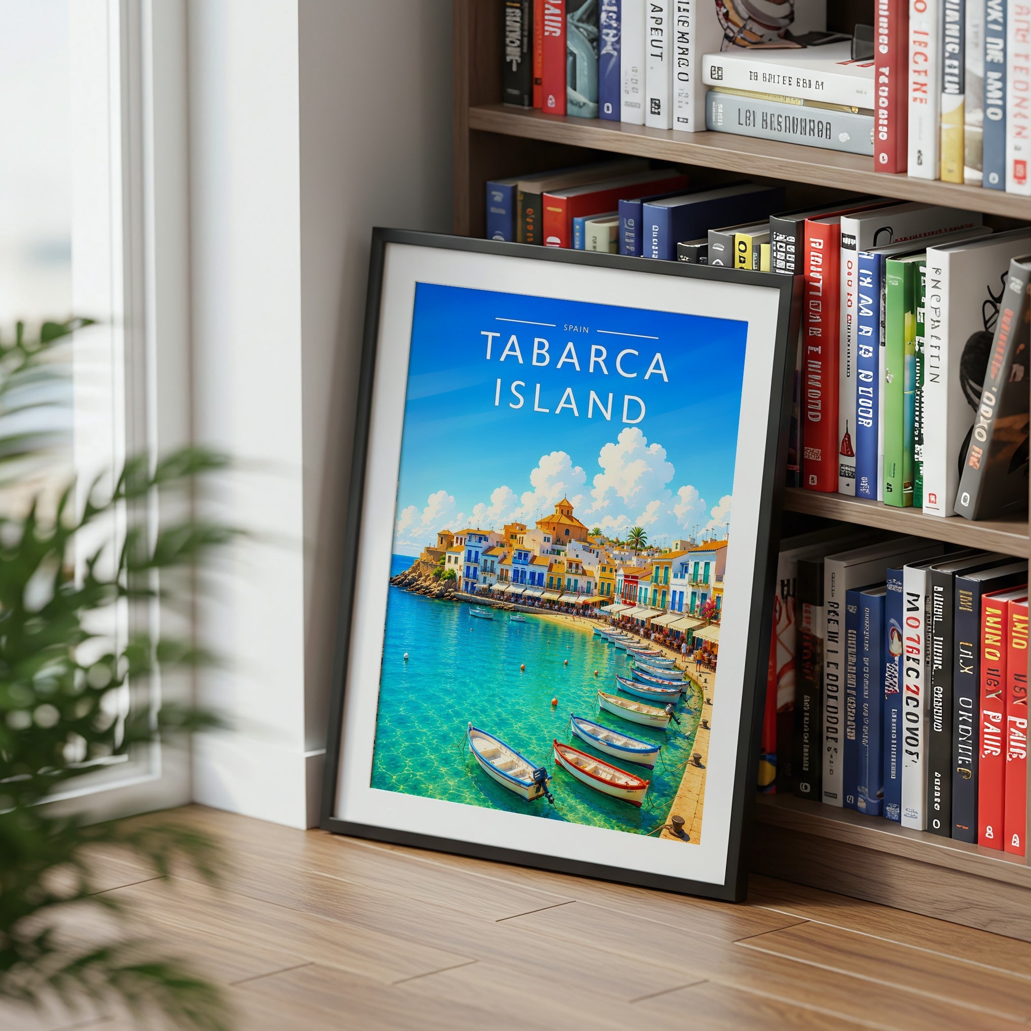 Tabarca Island Travel Poster mounted in a black frame