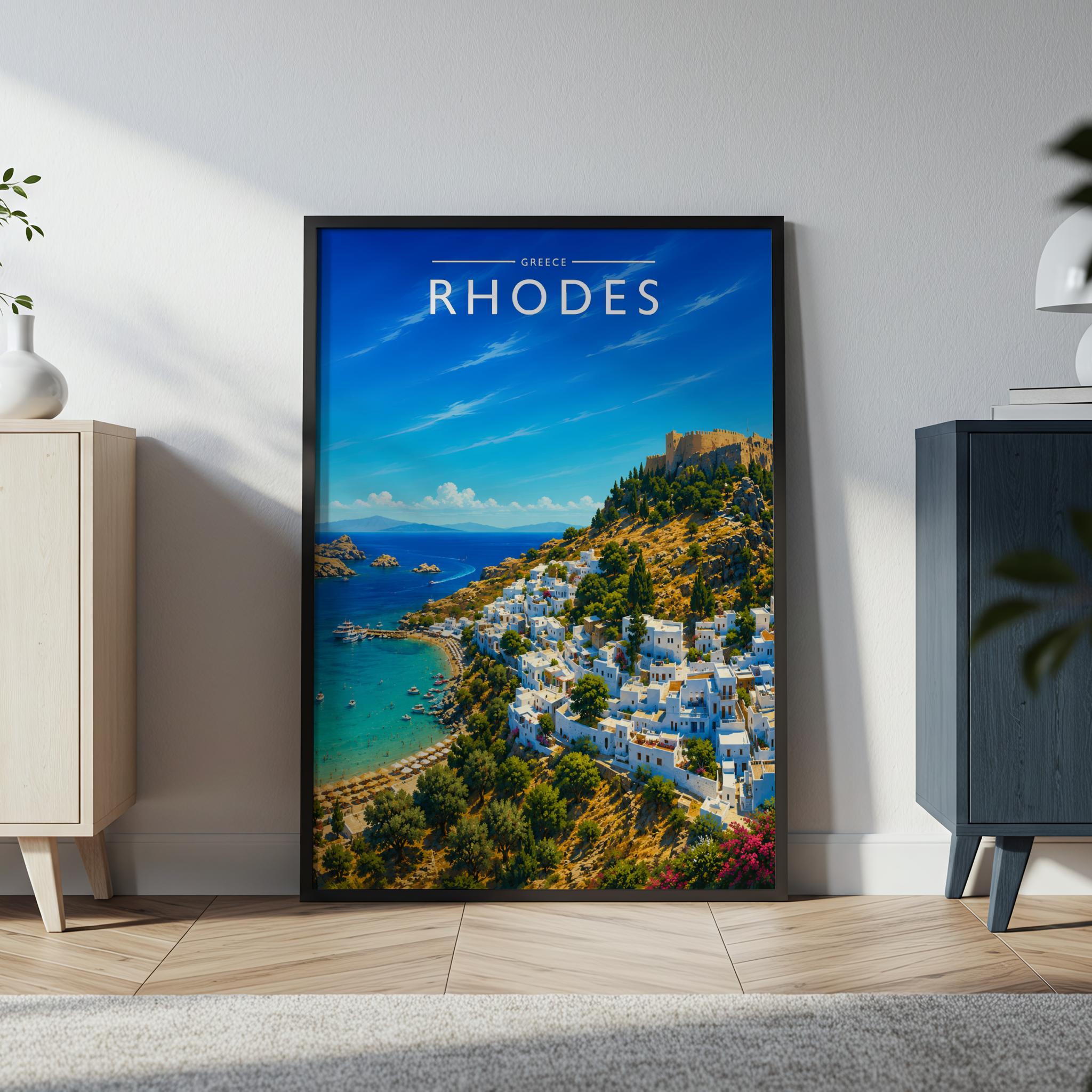 Rhodes #2 Travel Poster in a black frame