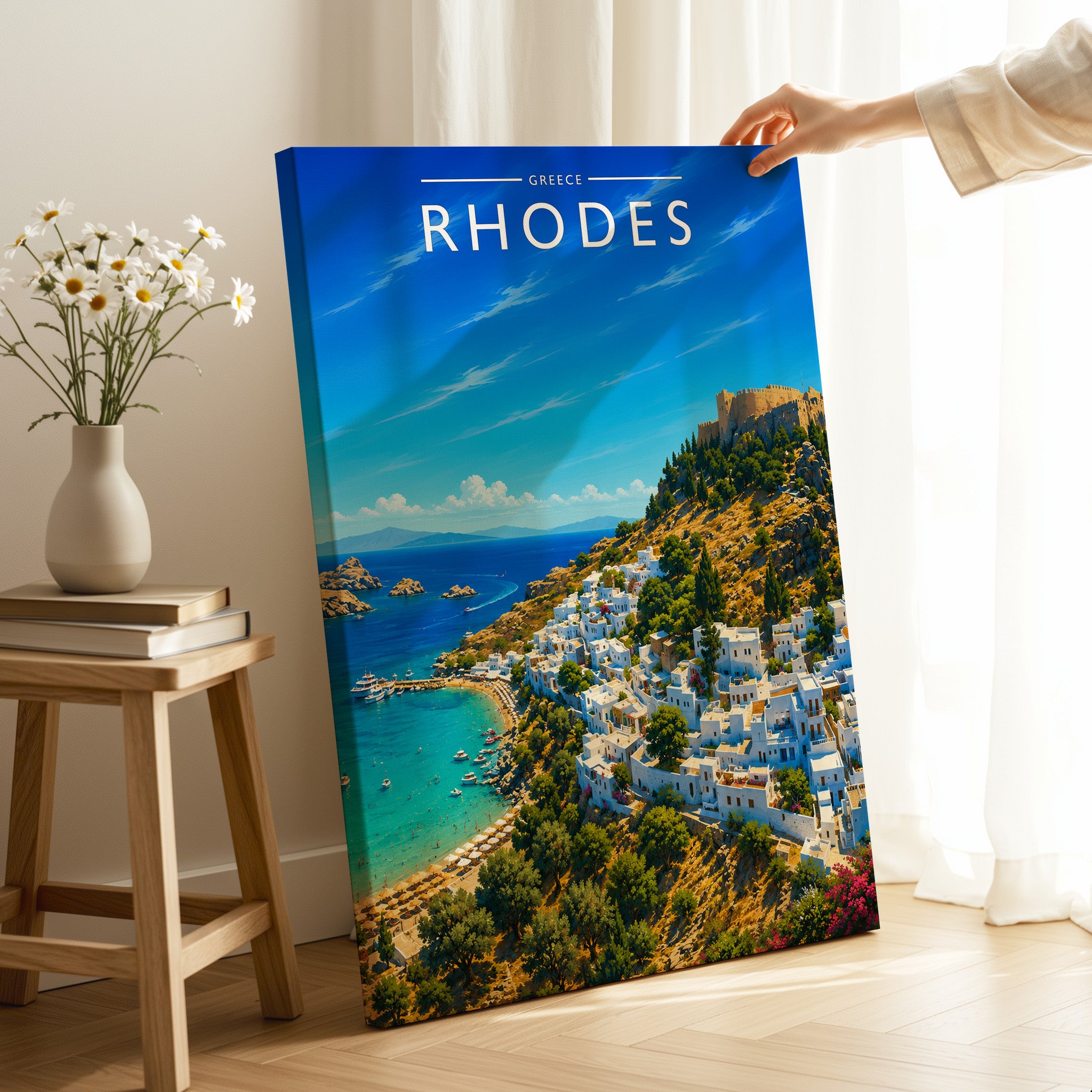 Rhodes #2 Travel Poster as a gallery-wrapped canvas