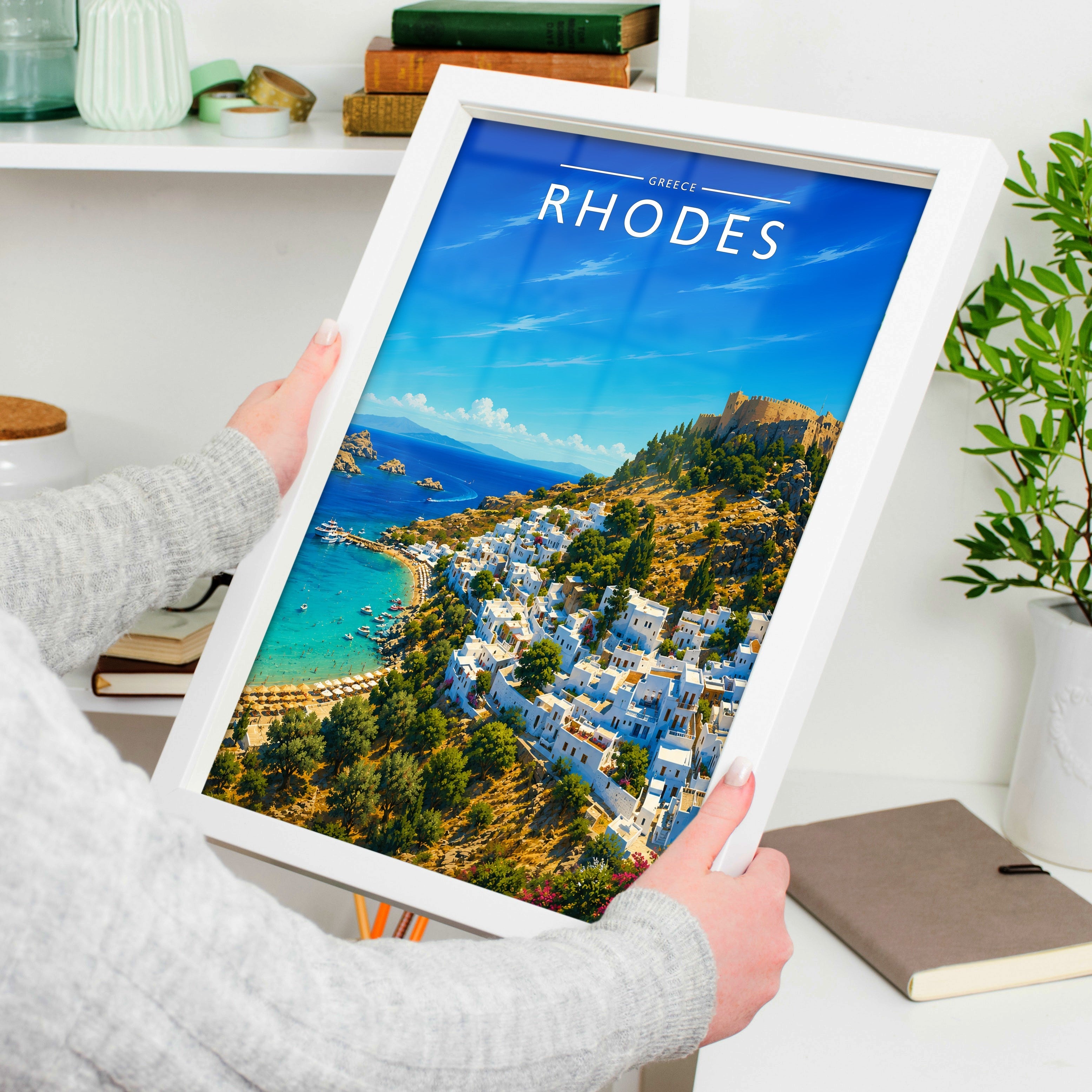 Rhodes #2 Travel Poster held in a white frame