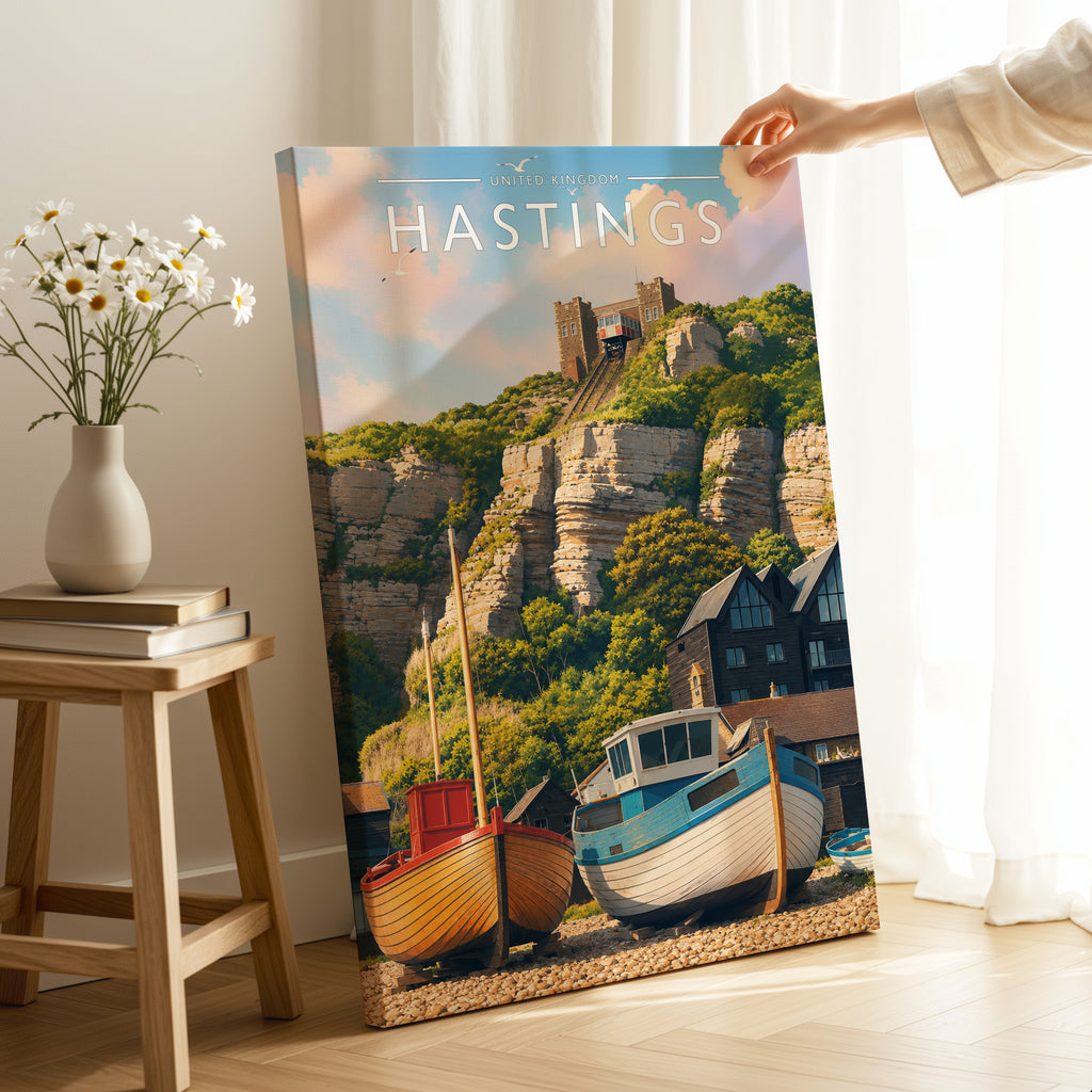 Hastings Travel Poster as a gallery-wrapped canvas