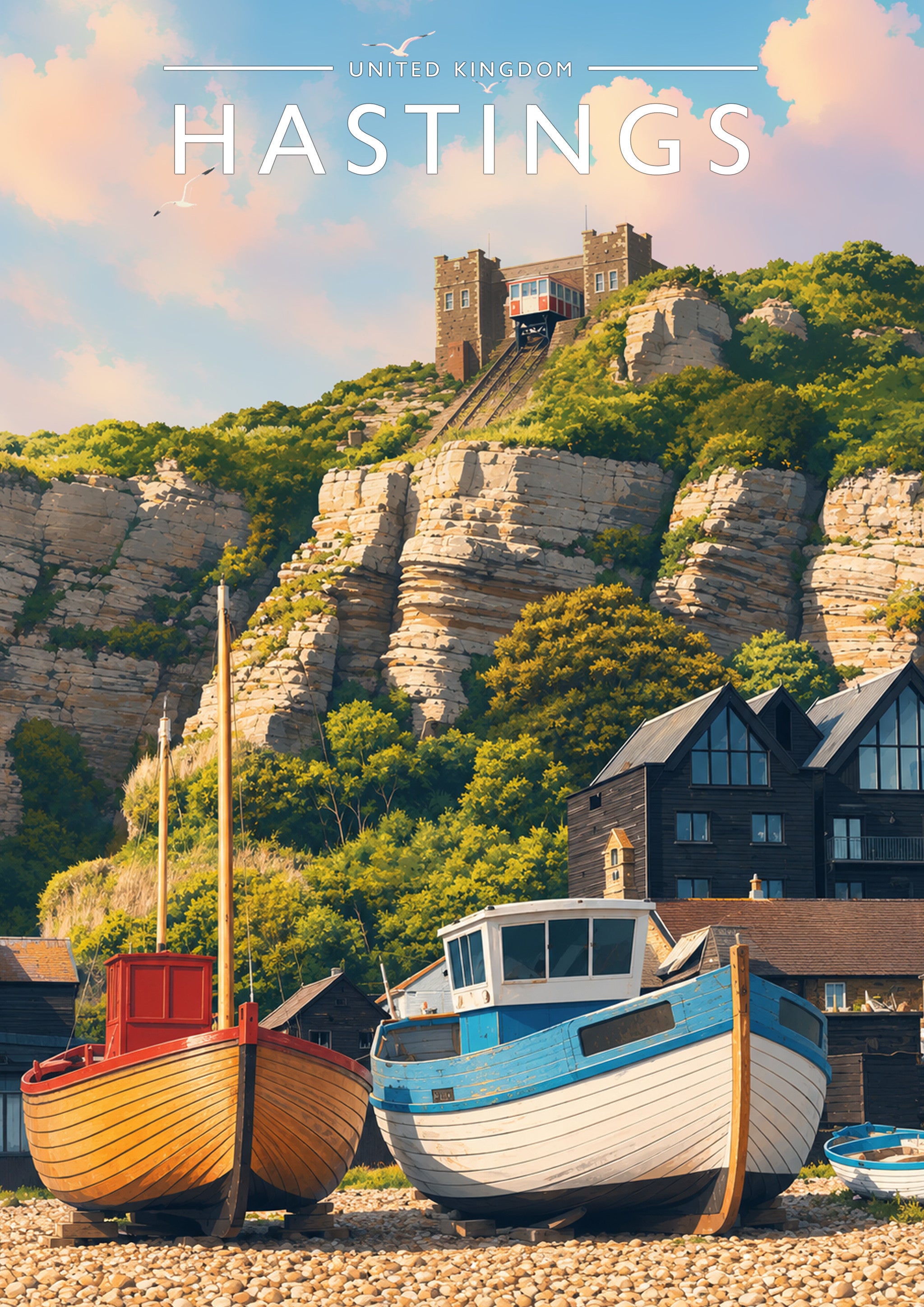 Hastings Travel Poster - A4 travel poster print