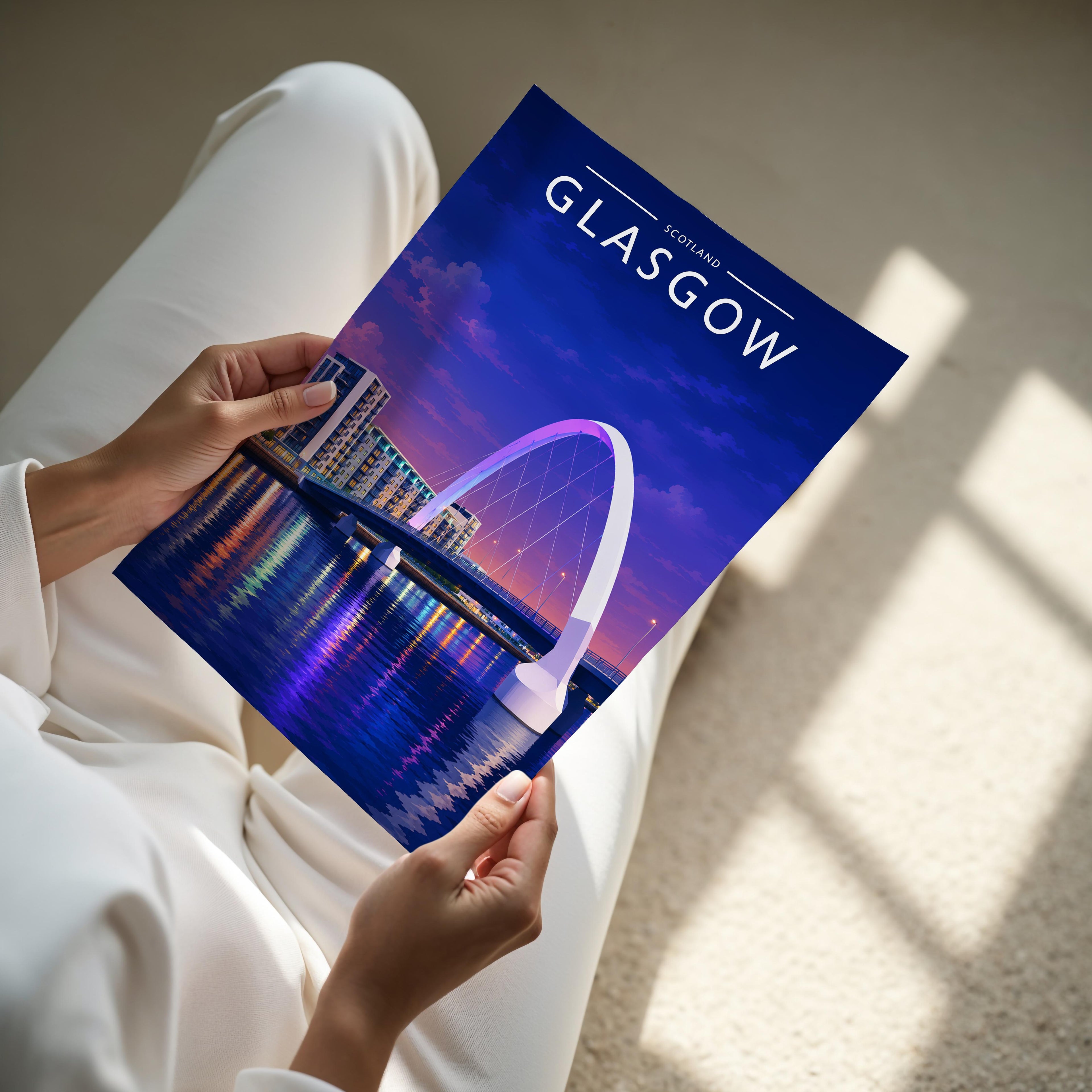 Glasgow #2 Travel Poster - A4 print held in hand