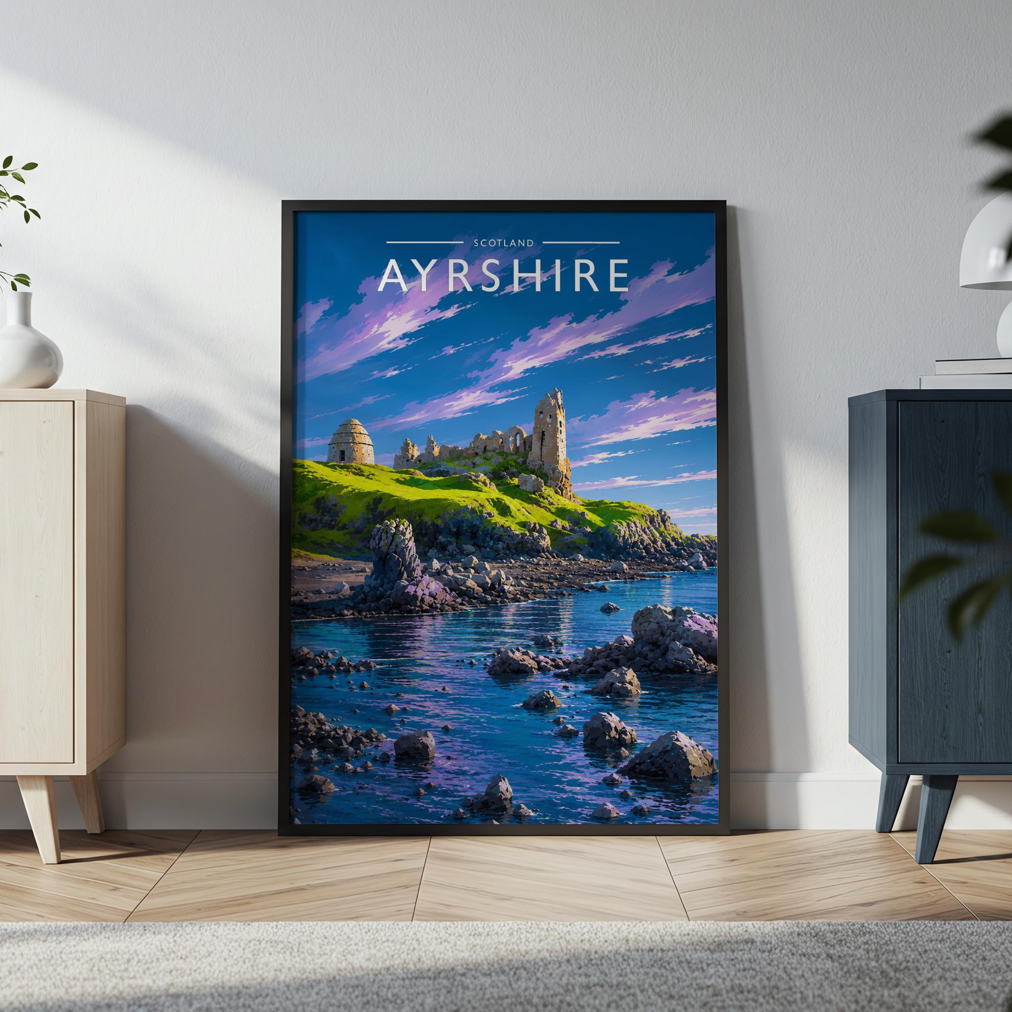 Ayrshire Travel Poster in a black frame