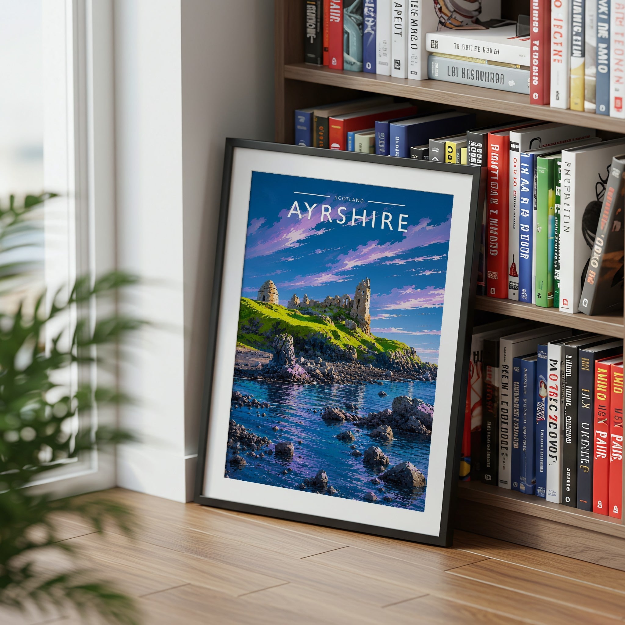 Ayrshire Travel Poster mounted in a black frame