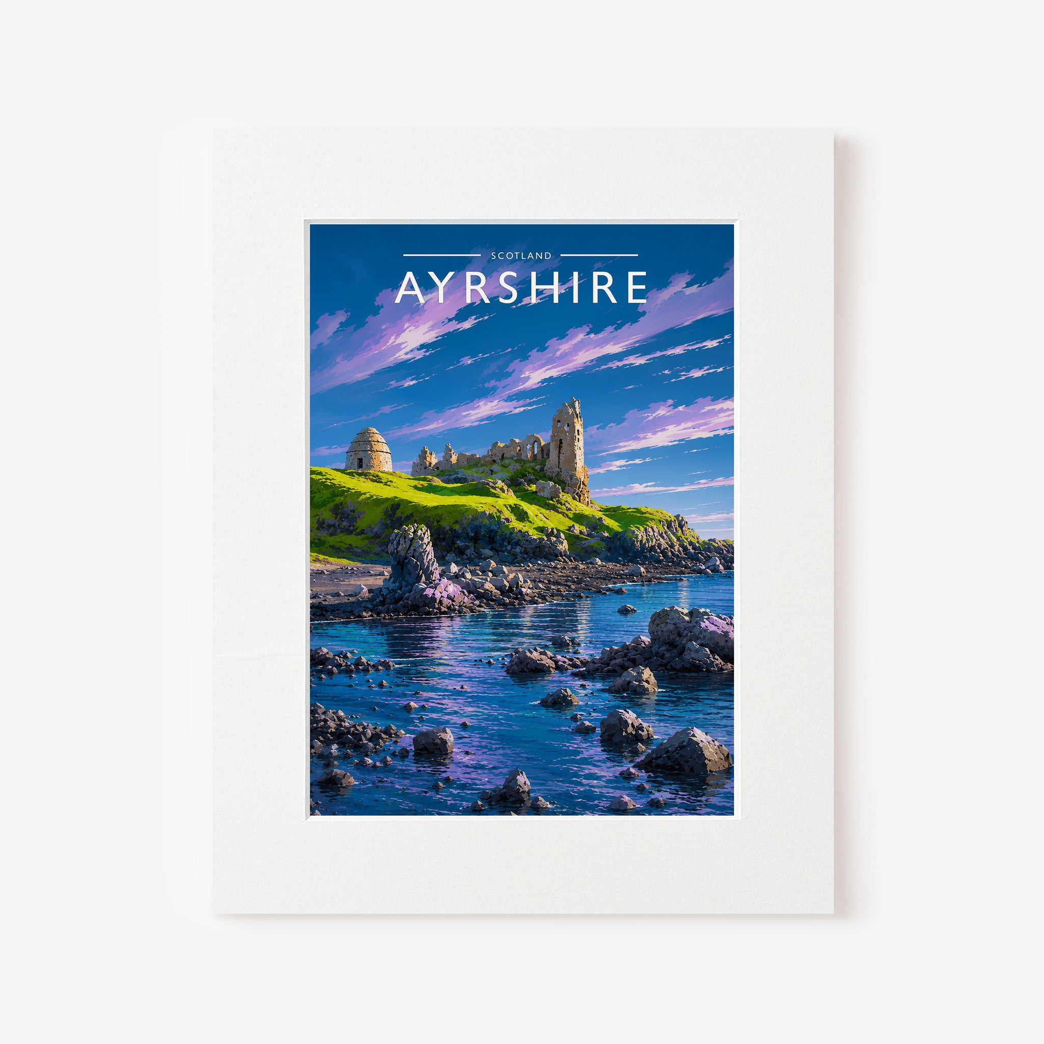 Ayrshire Travel Poster in a white mount