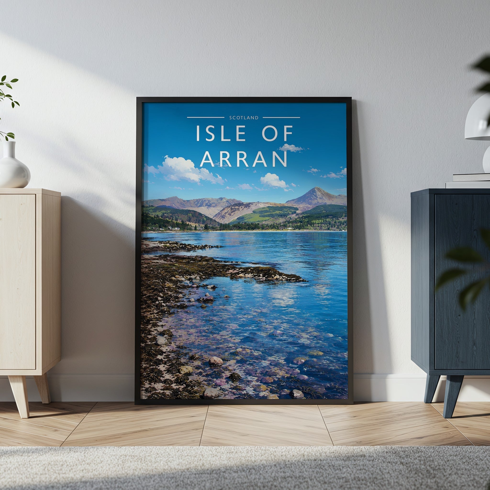 Isle of Arran Travel Poster in a black frame