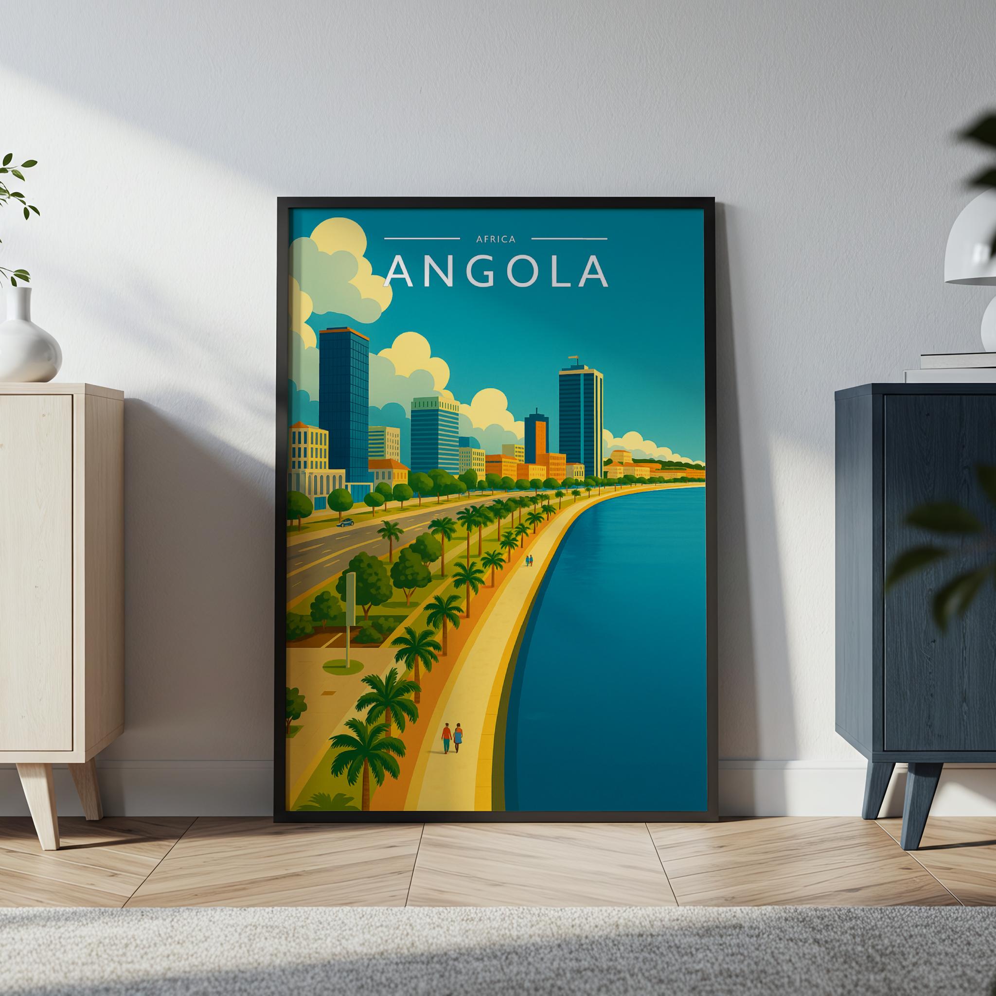 Angola Travel Poster in a black frame
