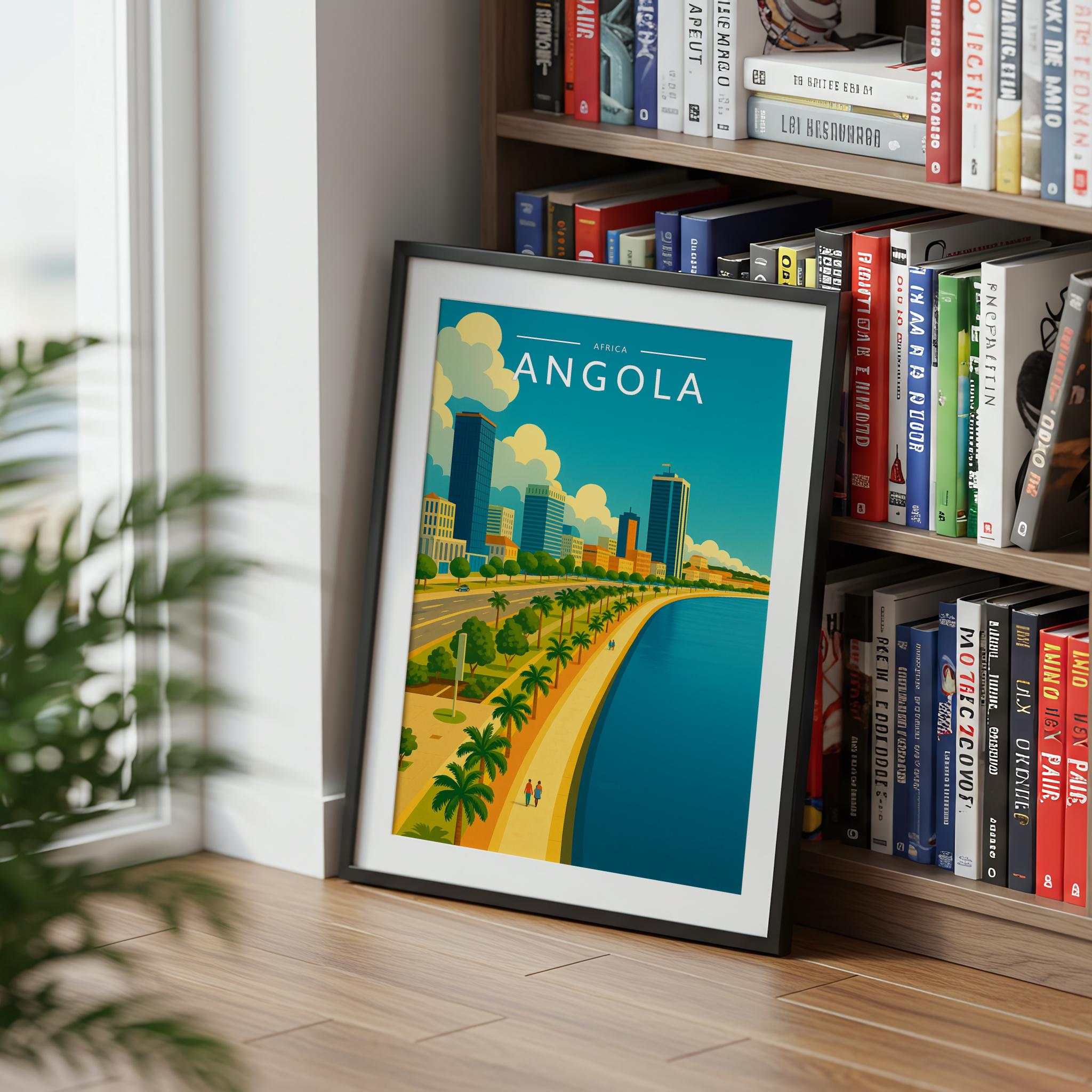 Angola Travel Poster mounted in a black frame