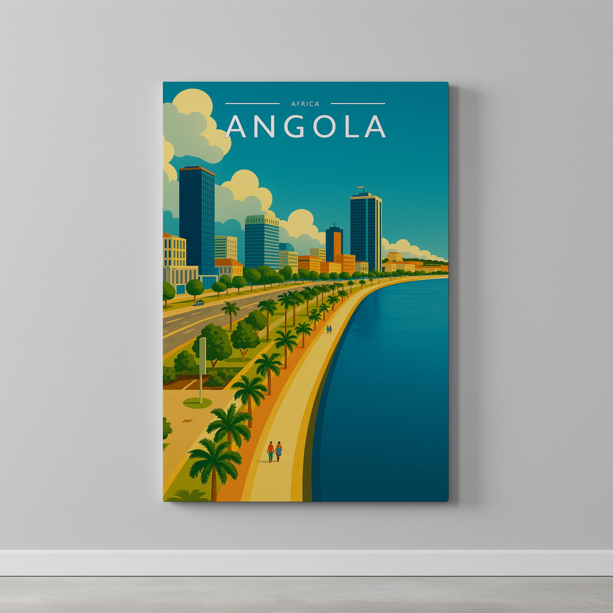 Angola Travel Poster as a gallery-wrapped canvas on a plain wall