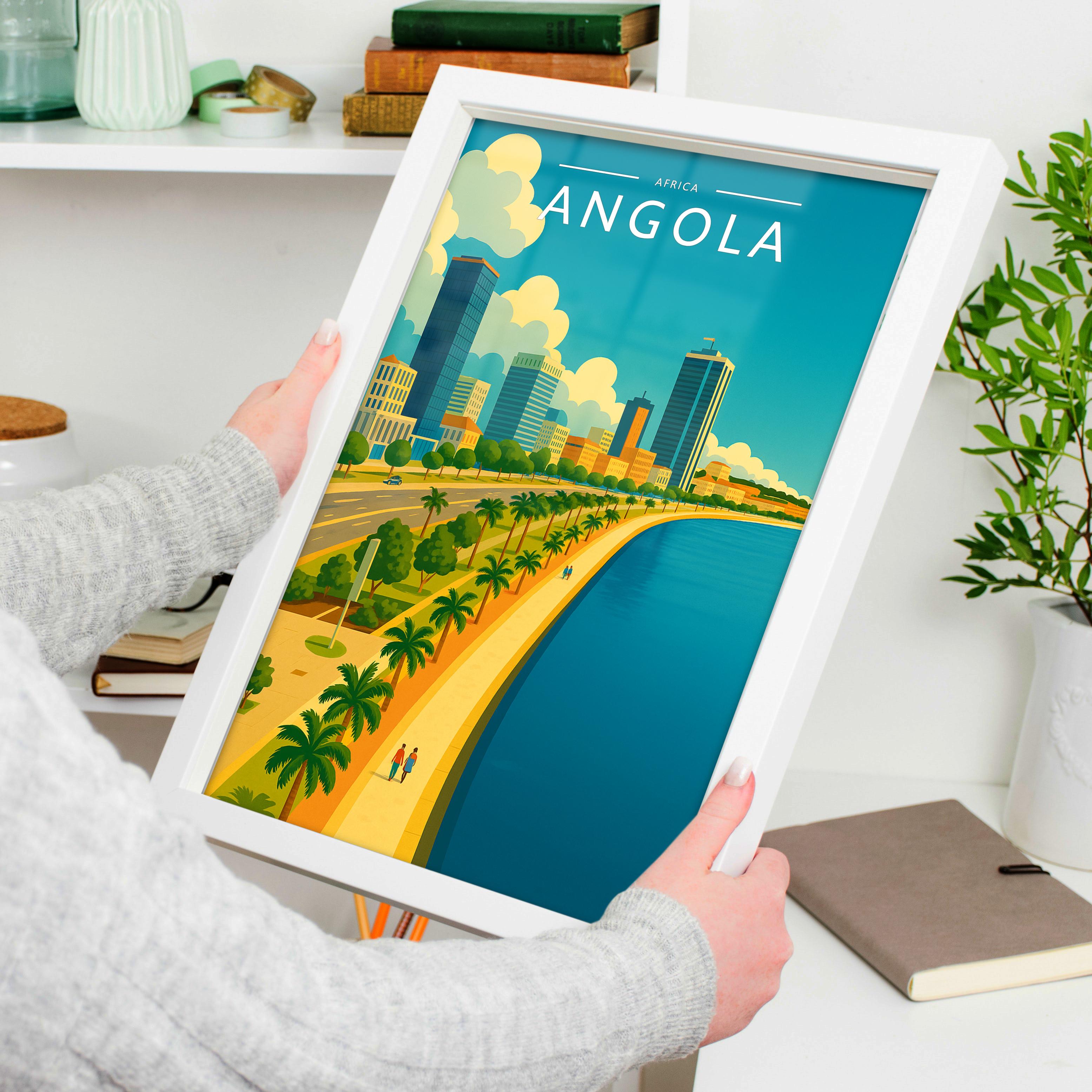 Angola Travel Poster held in a white frame