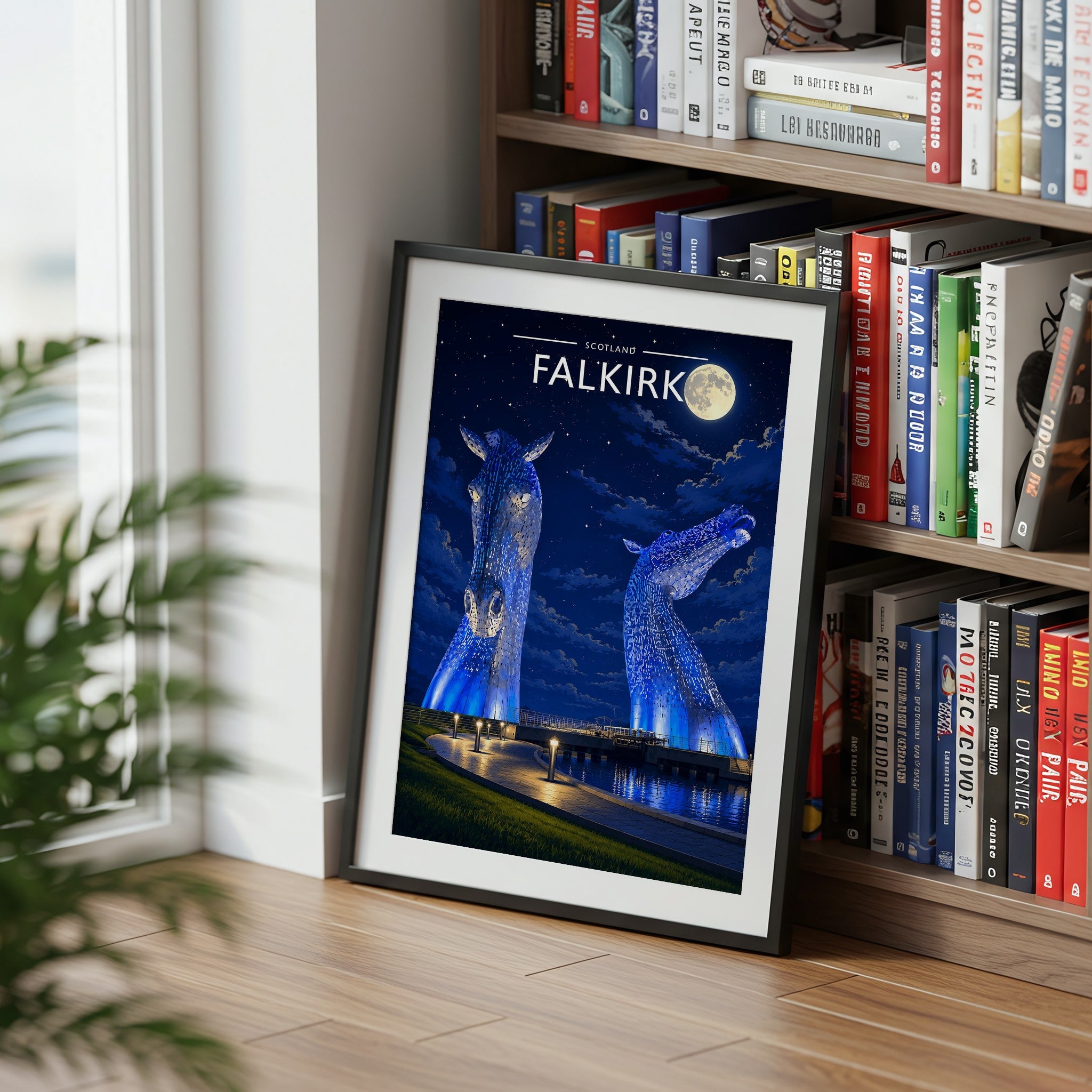 Falkirk Travel Poster mounted in a black frame