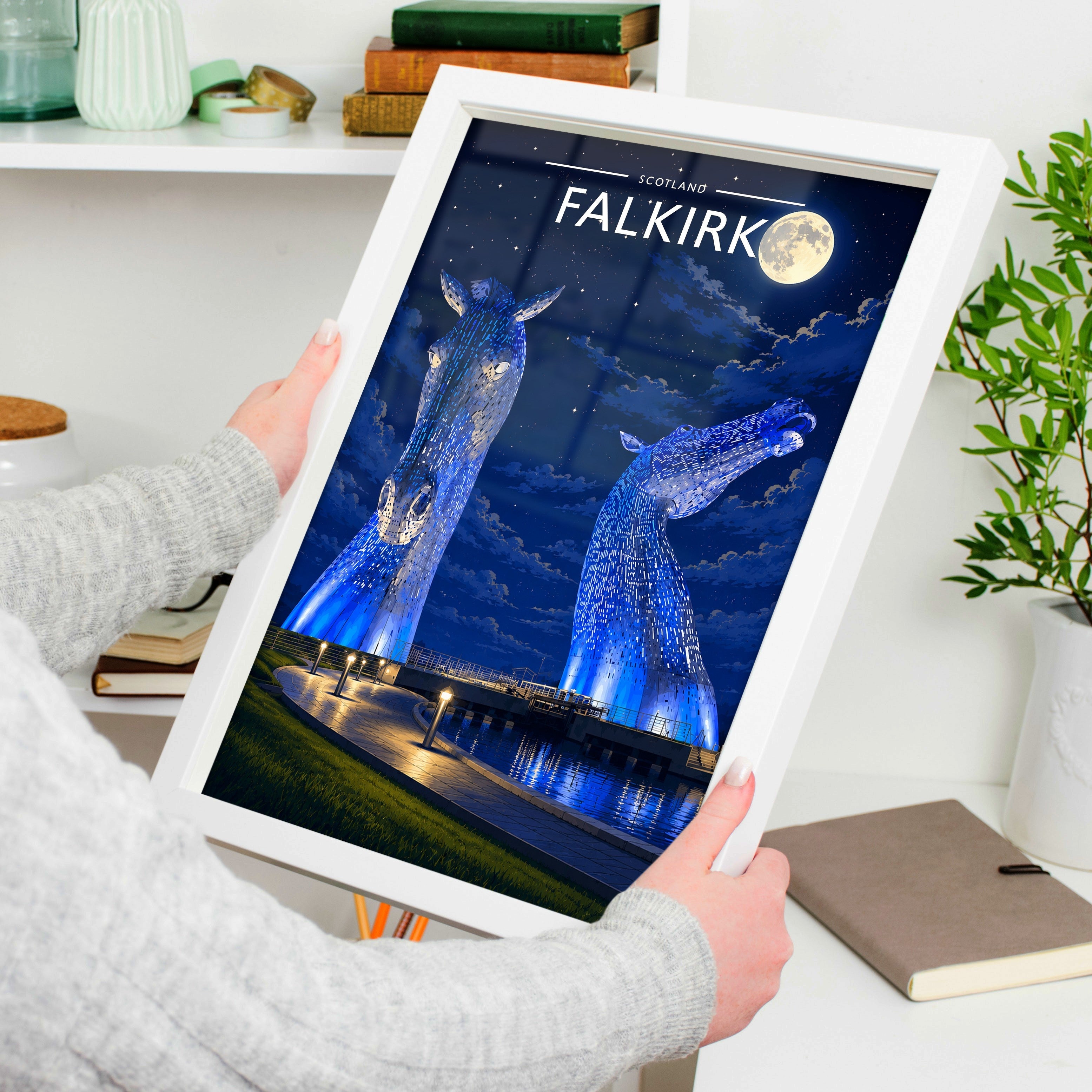 Falkirk Travel Poster held in a white frame