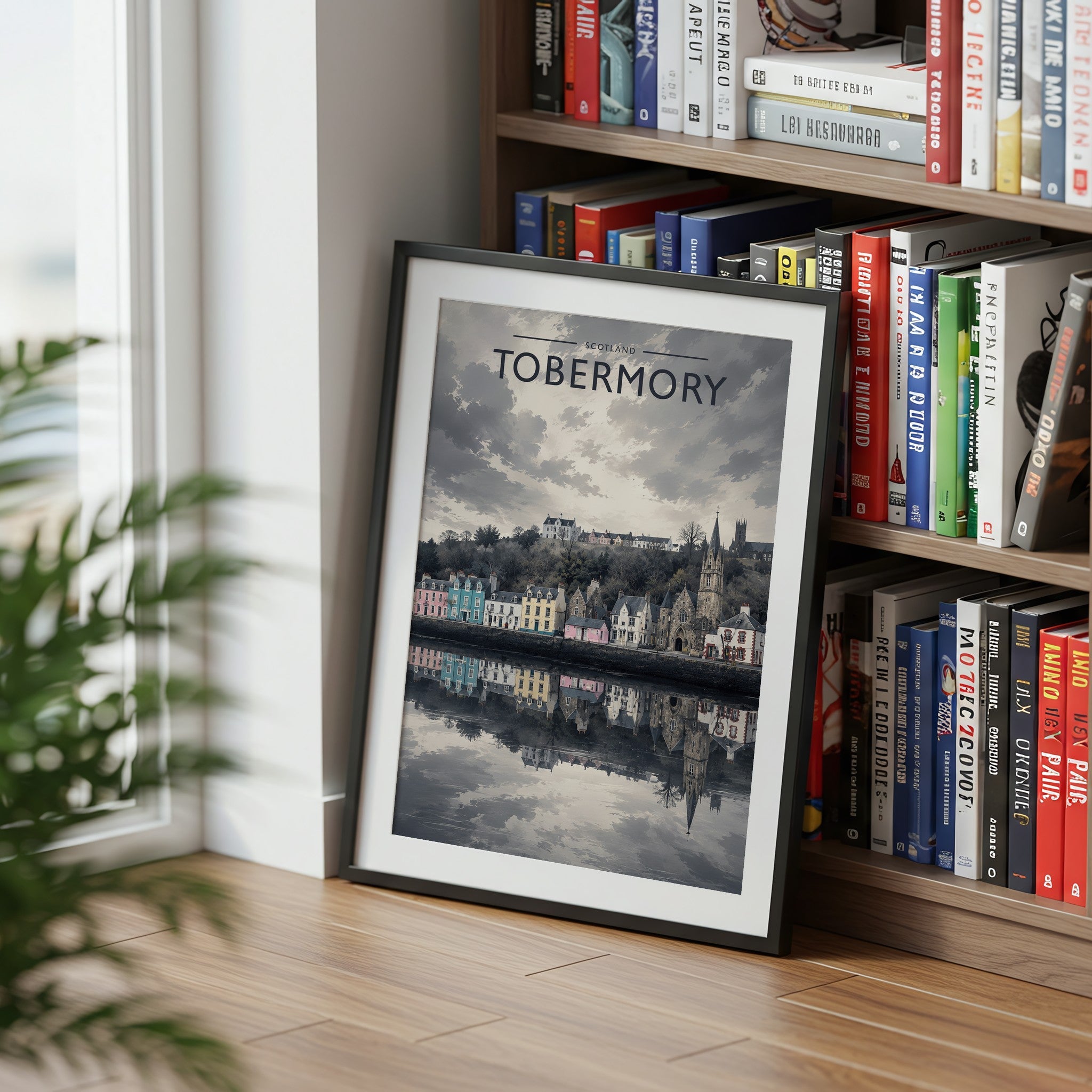 Tobermory Travel Poster mounted in a black frame