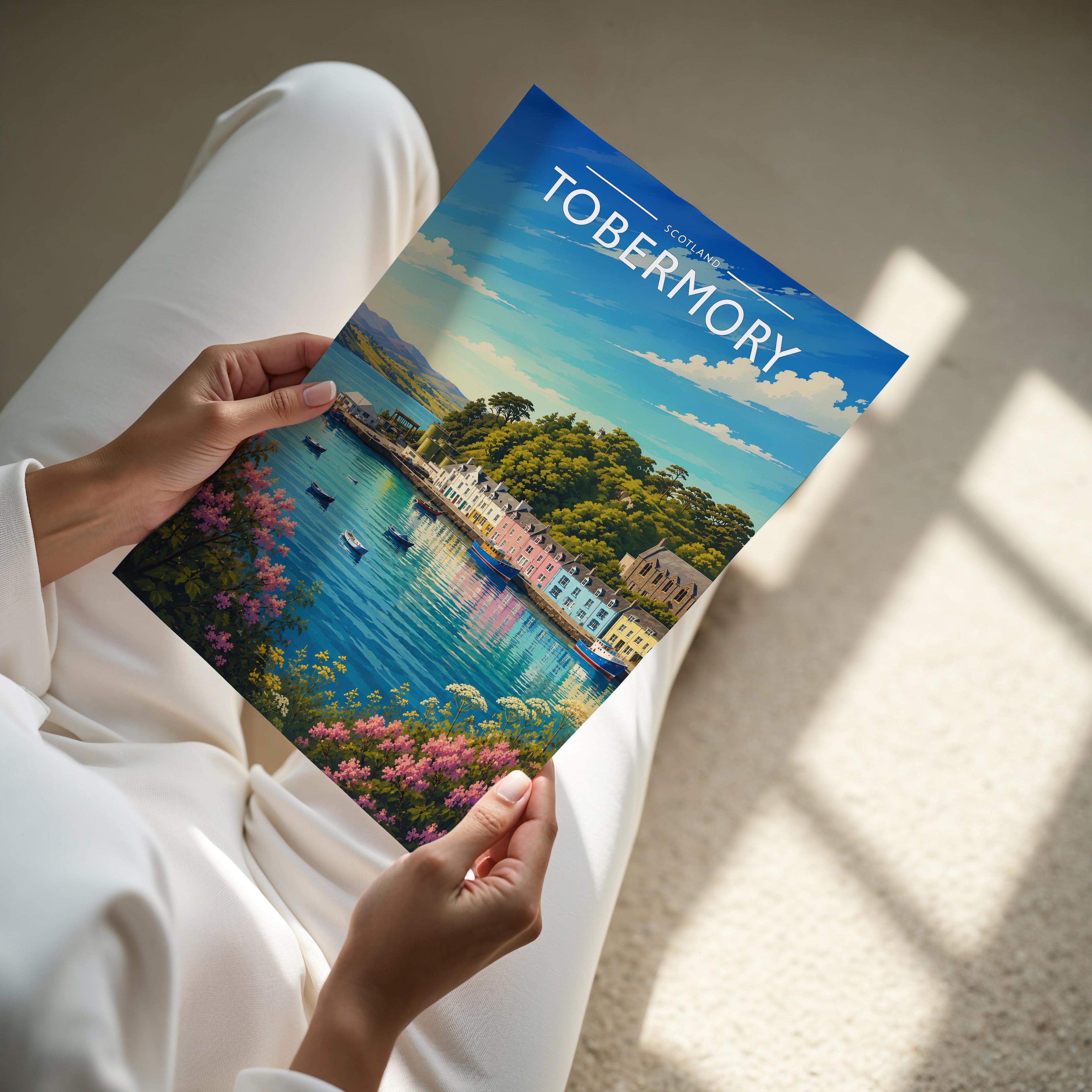 Tobermory #2 Travel Poster - A4 print held in hand