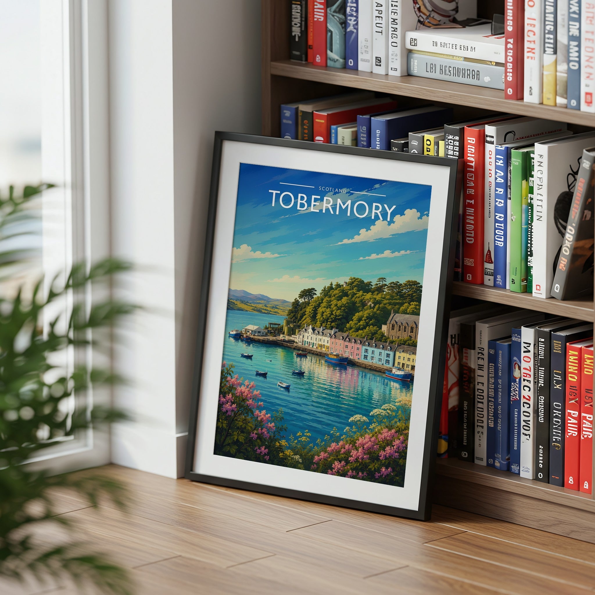 Tobermory #2 Travel Poster mounted in a black frame