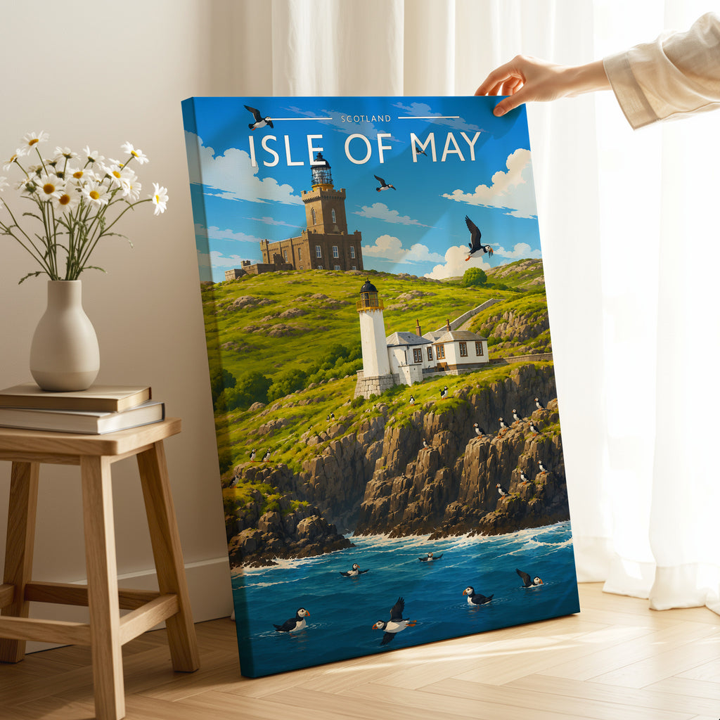 Isle of May Travel Poster as a gallery-wrapped canvas