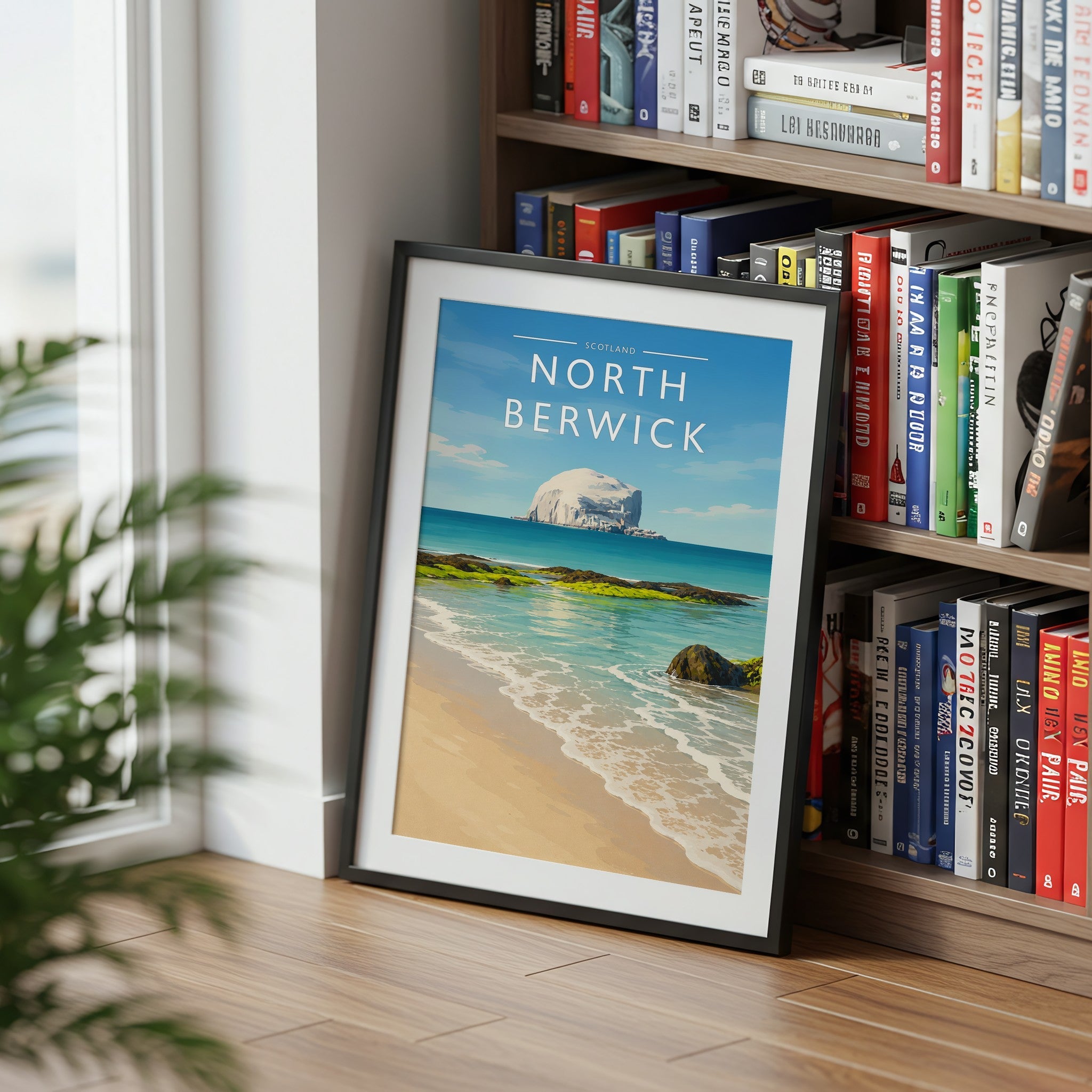 North Berwick Travel Poster mounted in a black frame