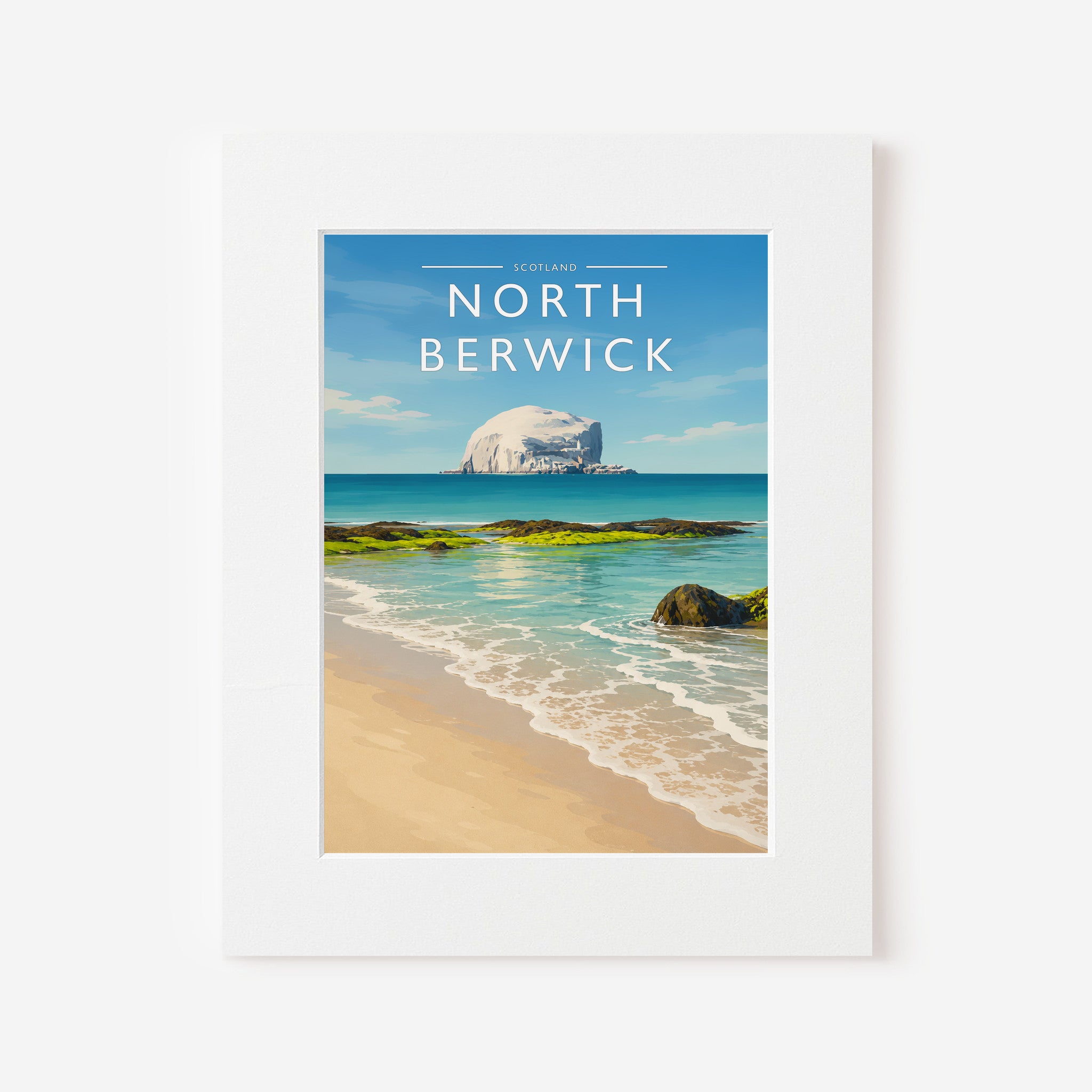 North Berwick Travel Poster in a white mount