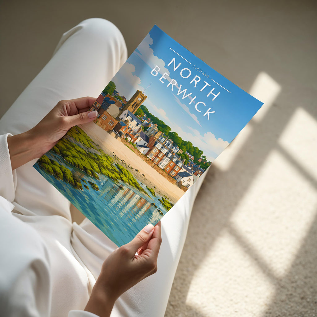North Berwick #2 Travel Poster - A4 print held in hand