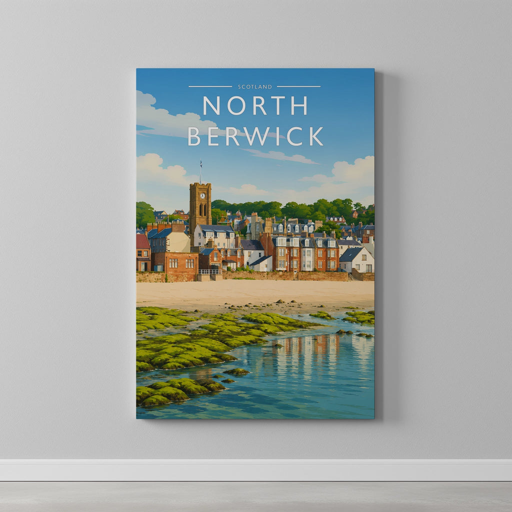 North Berwick #2 Travel Poster as a gallery-wrapped canvas on a plain wall