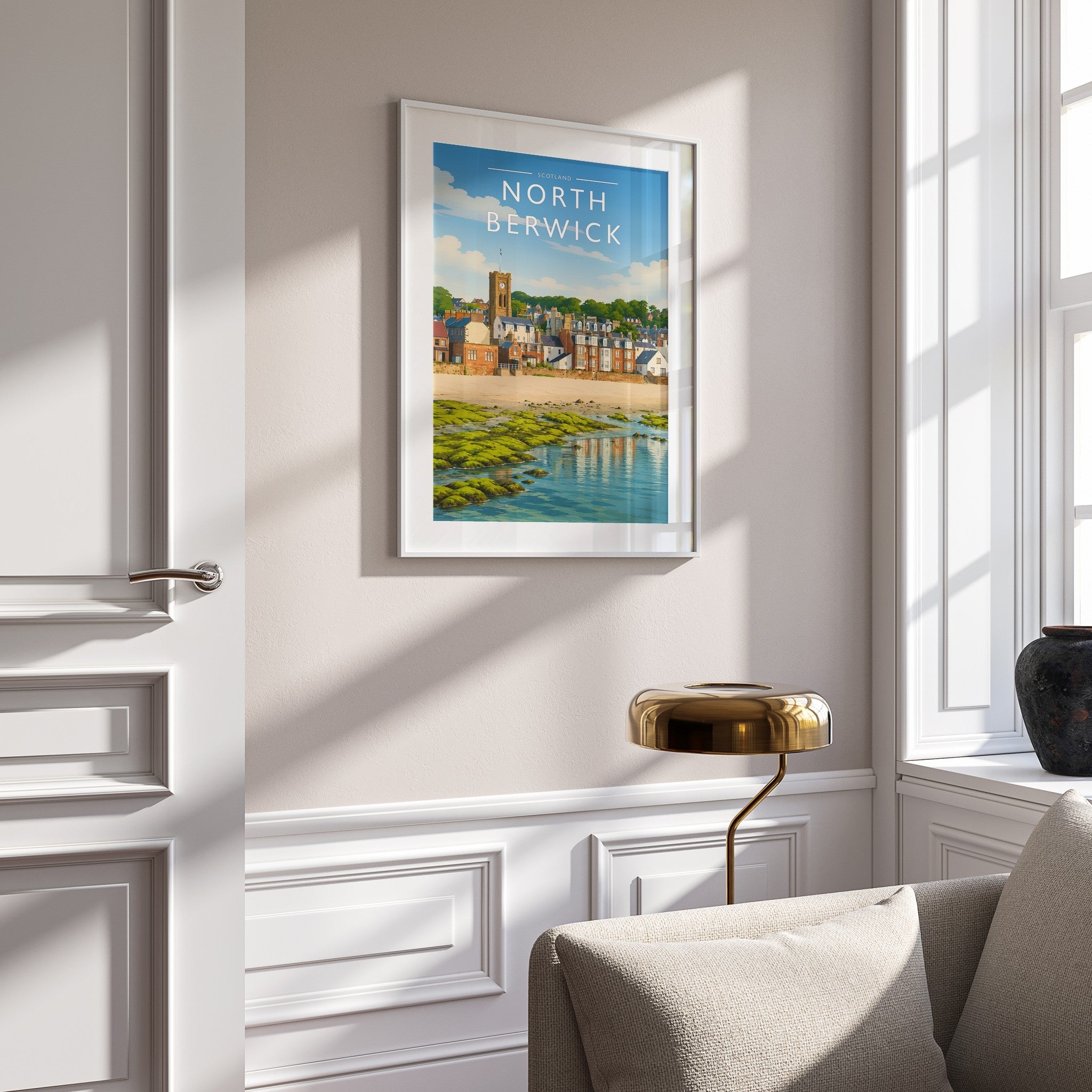North Berwick #2 Travel Poster mounted in a white frame