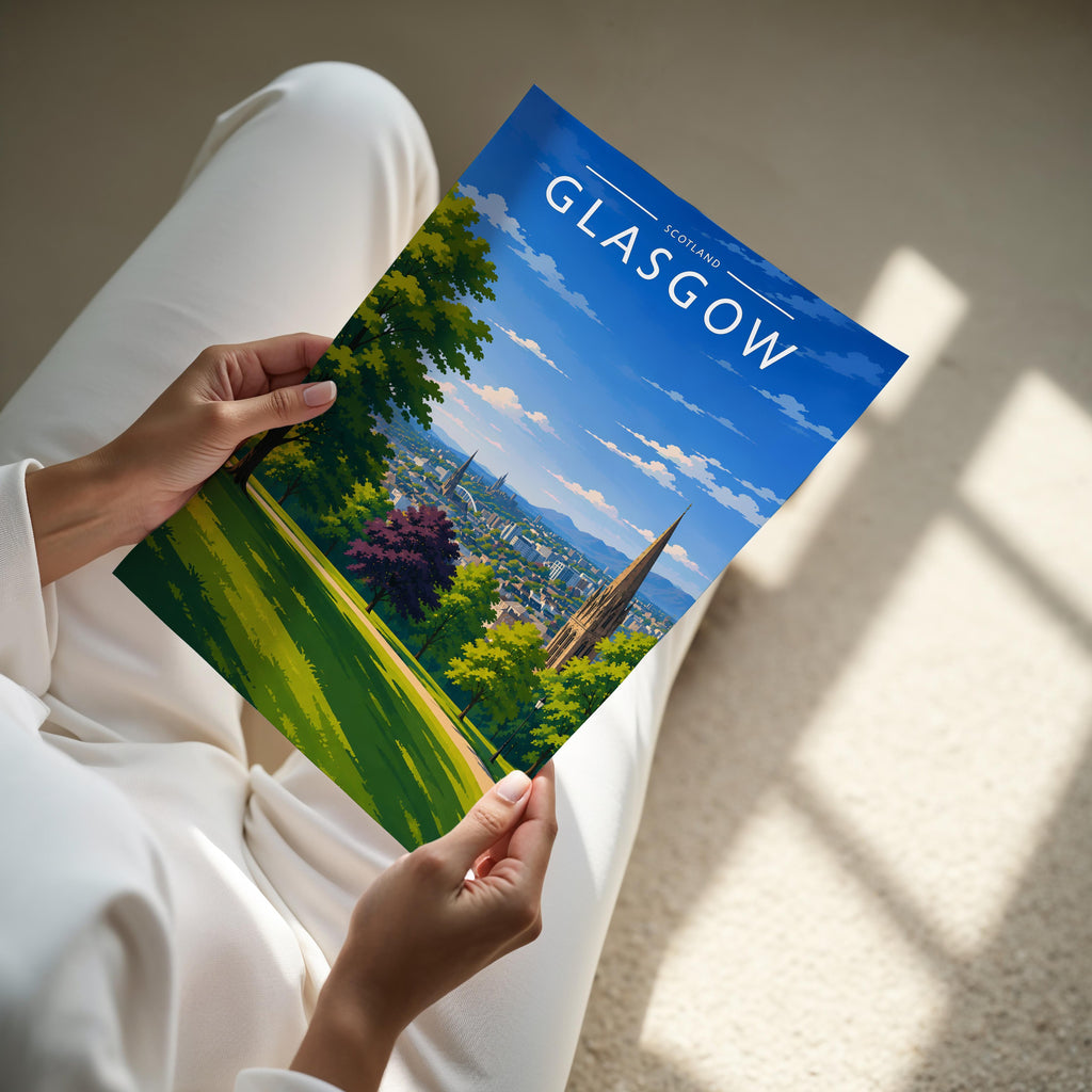 Glasgow #4 Travel Poster - A4 print held in hand