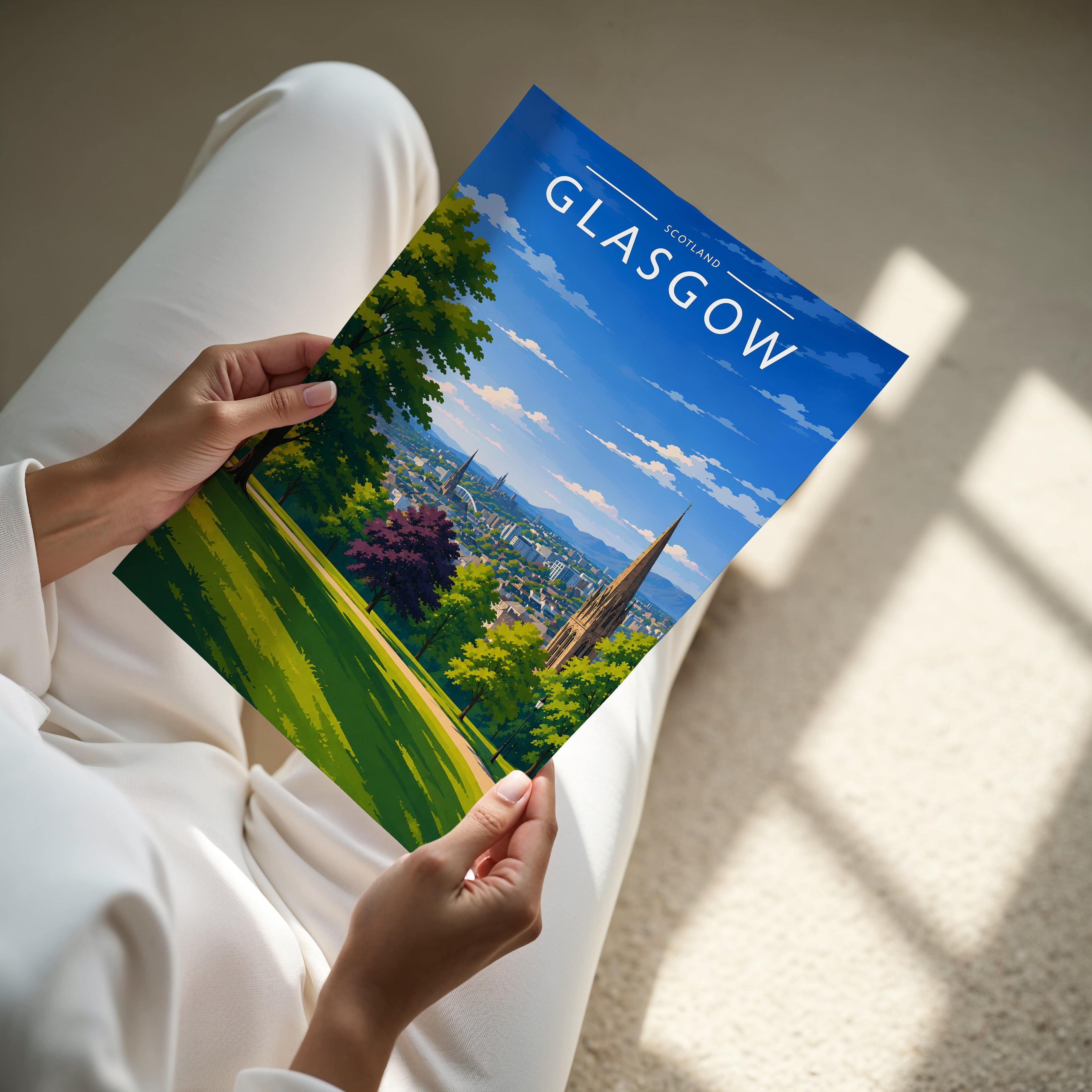 Glasgow #4 Travel Poster - A4 print held in hand