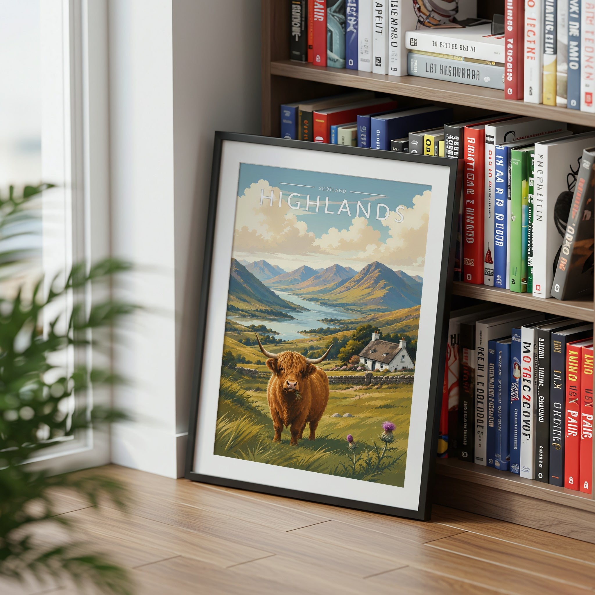 Highlands Travel Poster mounted in a black frame