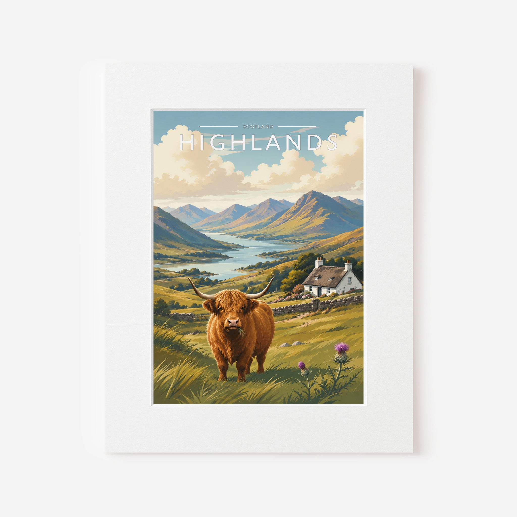 Highlands Travel Poster in a white mount